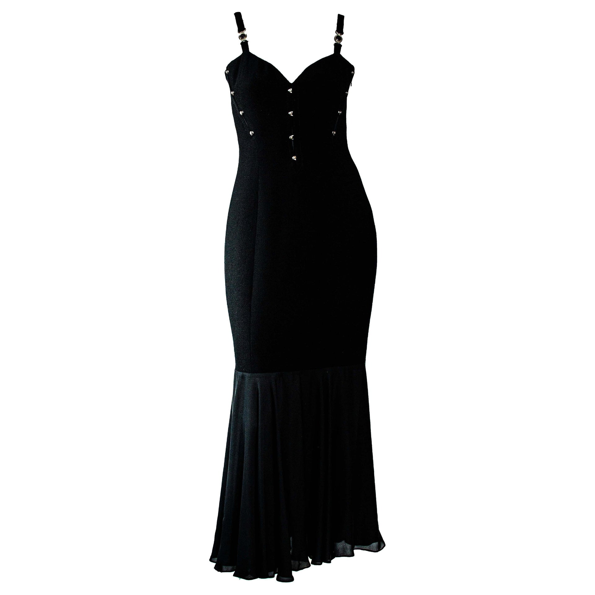 S/S 1995 Gianni Versace Couture Bustier Medusa Corset Boned Flare Black Dress