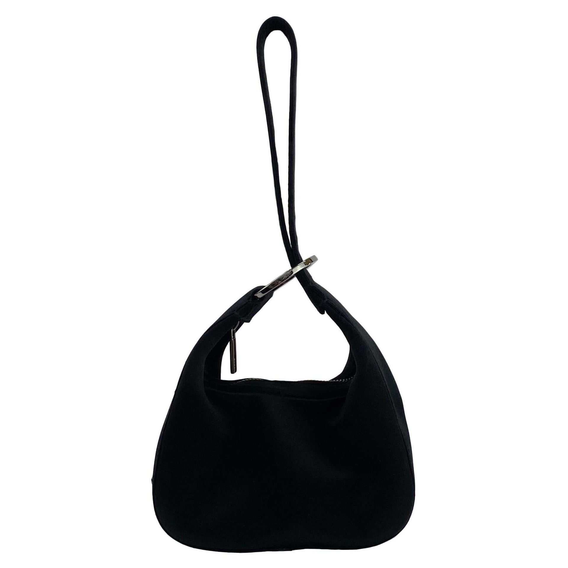 2000s Gucci by Tom Ford Black Satin Hoop Mini Wristlet