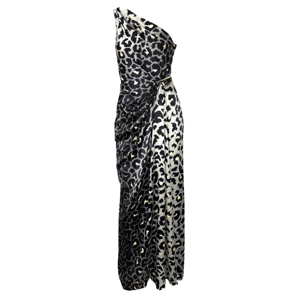 F/W 2001 Thierry Mugler Couture Runway SATC Silver Leopard Silk Chain Dress