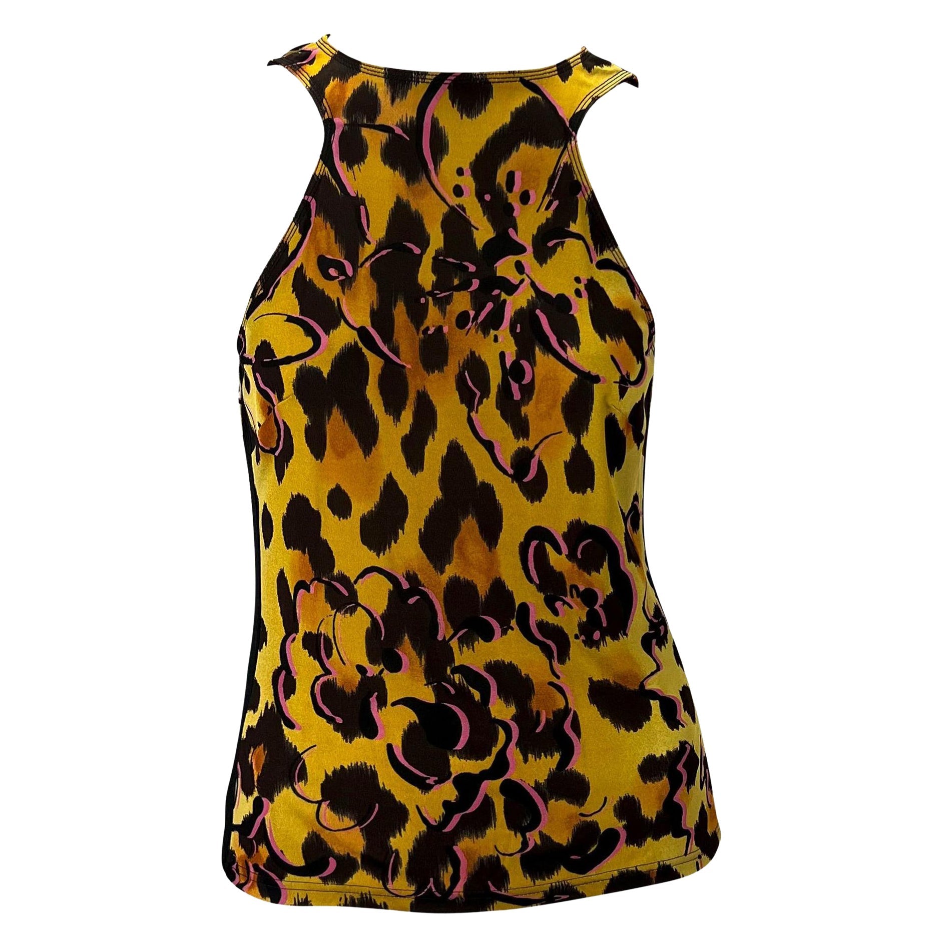 NWT S/S 2002 Gianni Versace by Donatella Leopard Print Mesh Tank Top