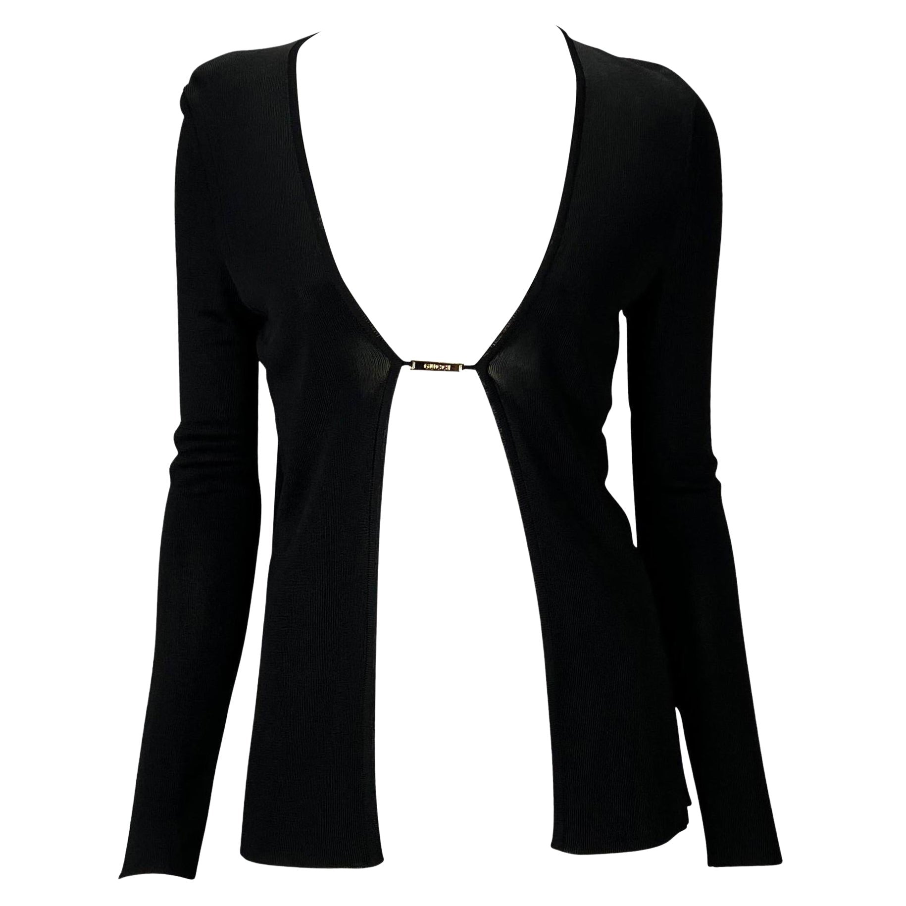S/S 1997 Gucci by Tom Ford Black Stretch Viscose Gold Logo Cardigan