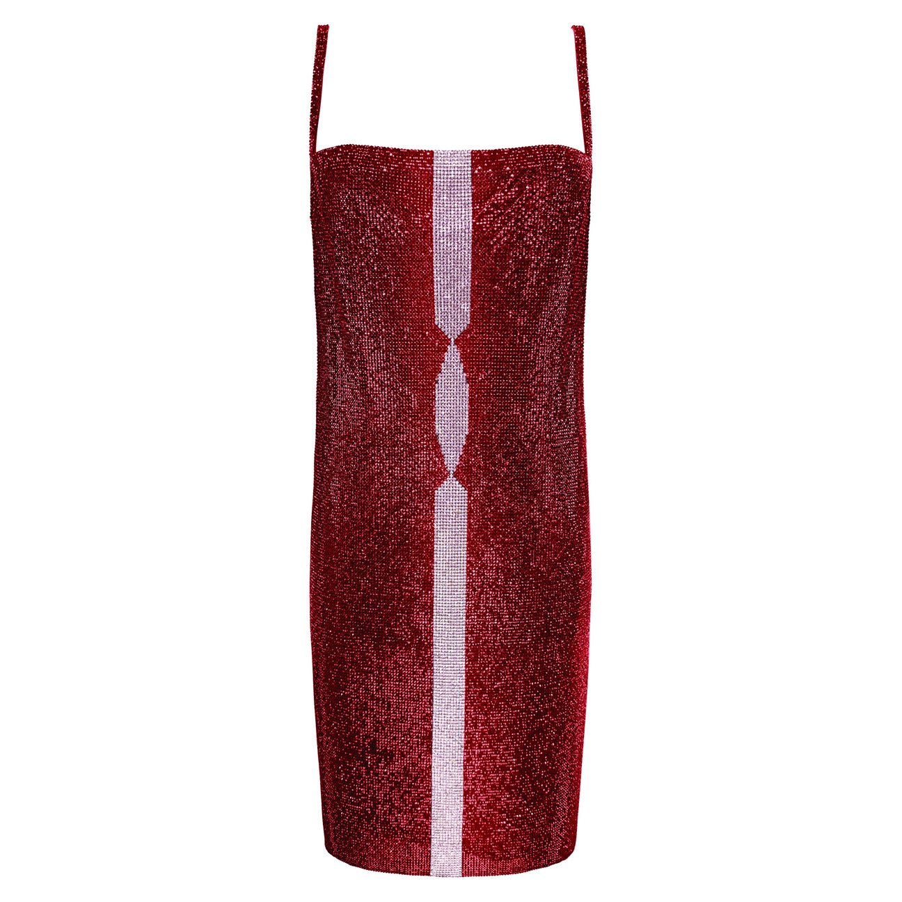 F/W 1997 Gianni Versace Ruby Red Swarovski Crystal Metal Chainmail Pink Stripe Mini Dress