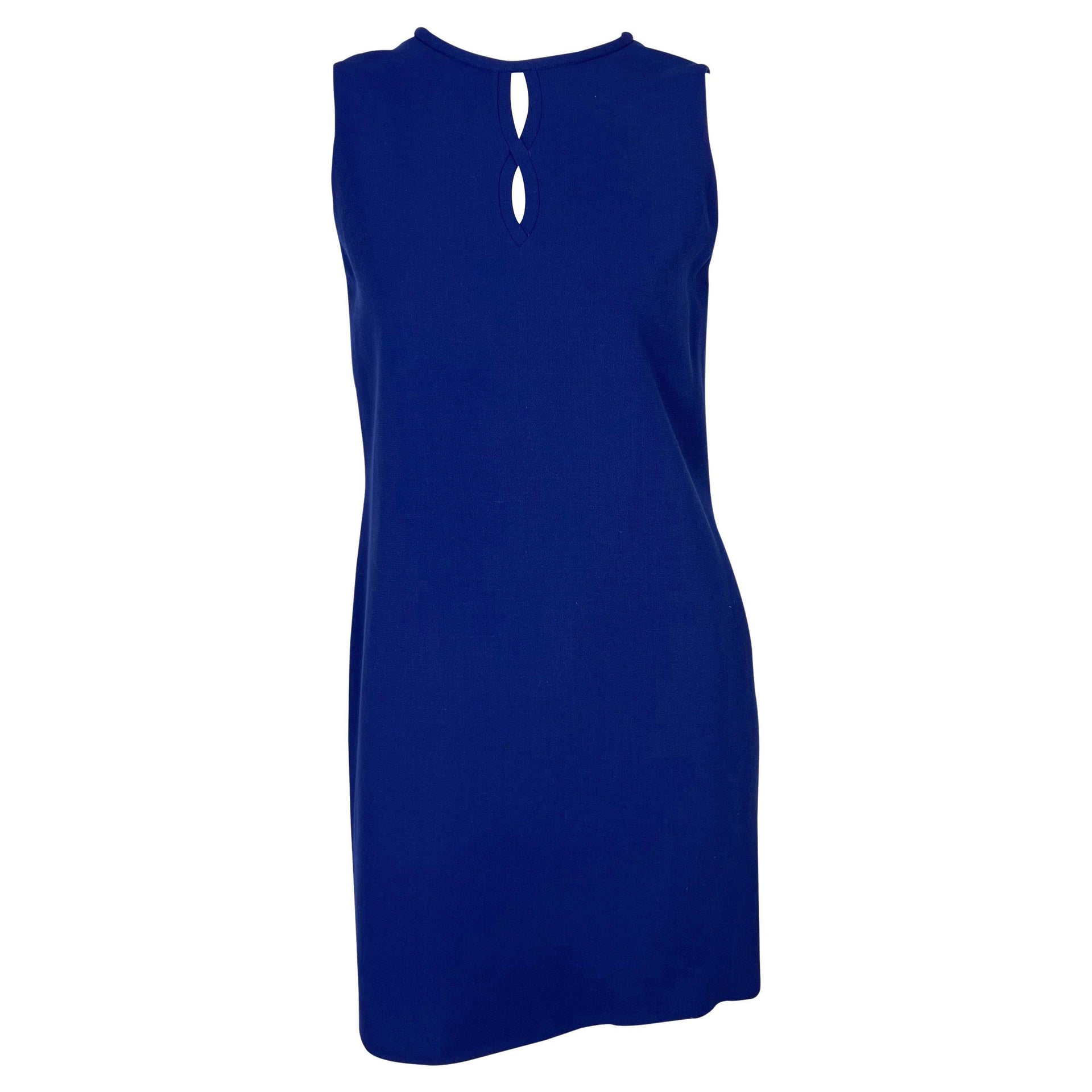 F/W 1997 Gianni Versace Couture Royal Blue Keyhole Wool Stretch Dress