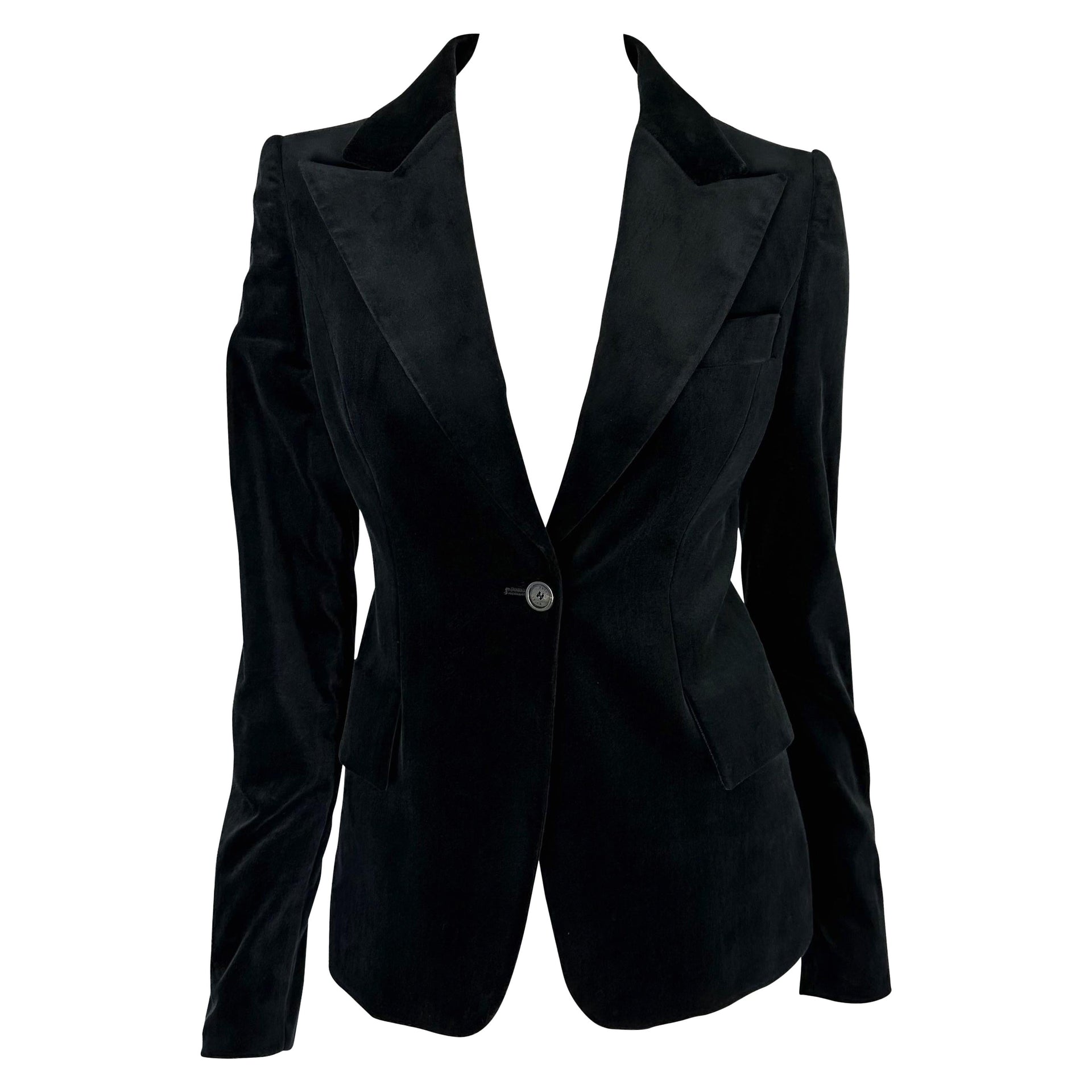 F/W 2003 Gucci by Tom Ford Black Velvet Peak Lapel Blazer Jacket