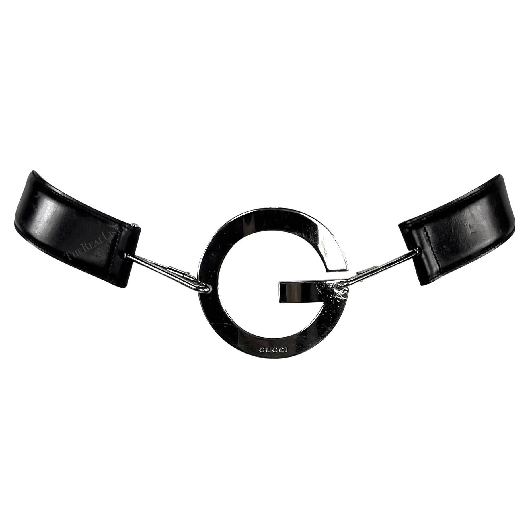 S/S 1996 Gucci by Tom Ford Silver Round G Medallion Buckle Black Belt
