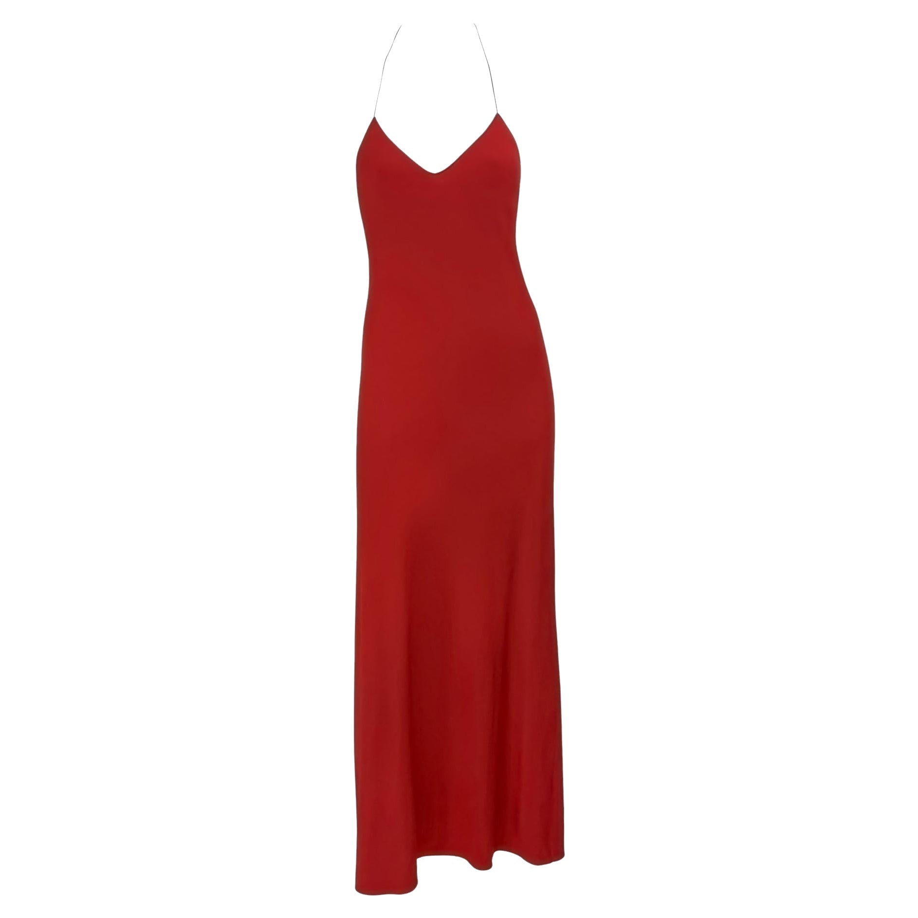 2000 Calvin Klein Penelope Cruz Red Stretch Halter Neck Backless V-Neck Gown