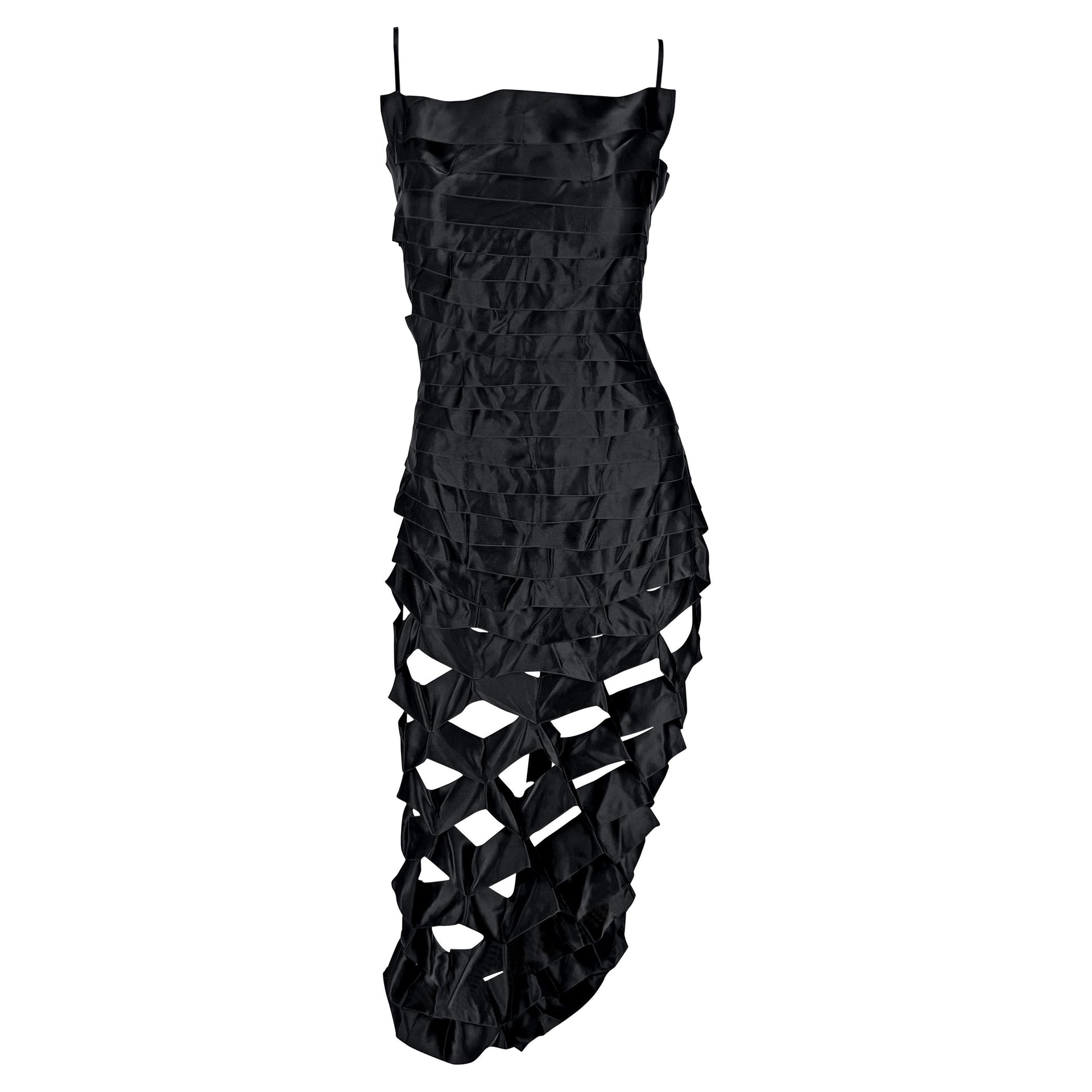 S/S 1998 Helmut Lang Black Silk Cut Out Ribbon Runway Gown