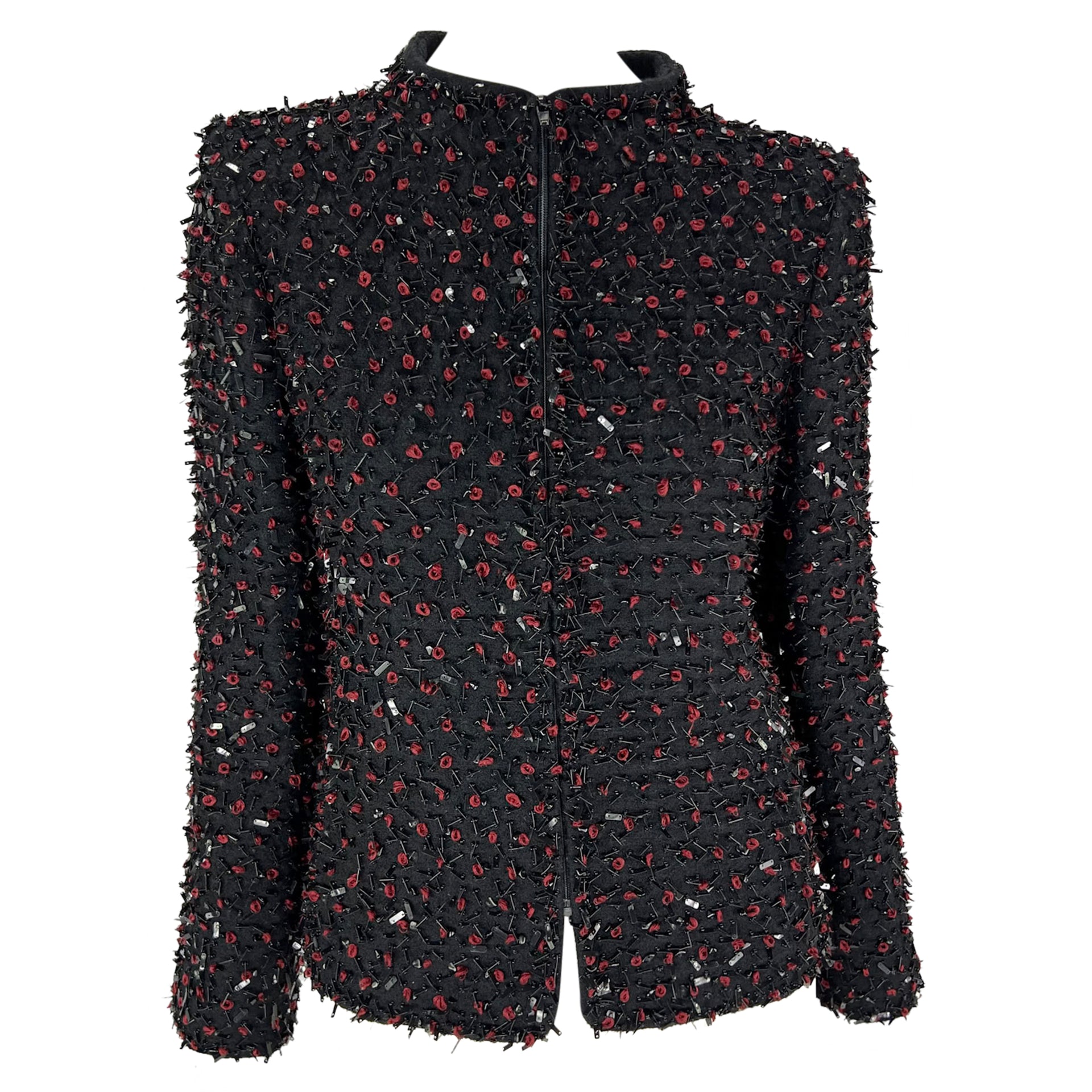 F/W 2001 Oscar de la Renta Runway Black Red Beaded Evening Jacket Blazer