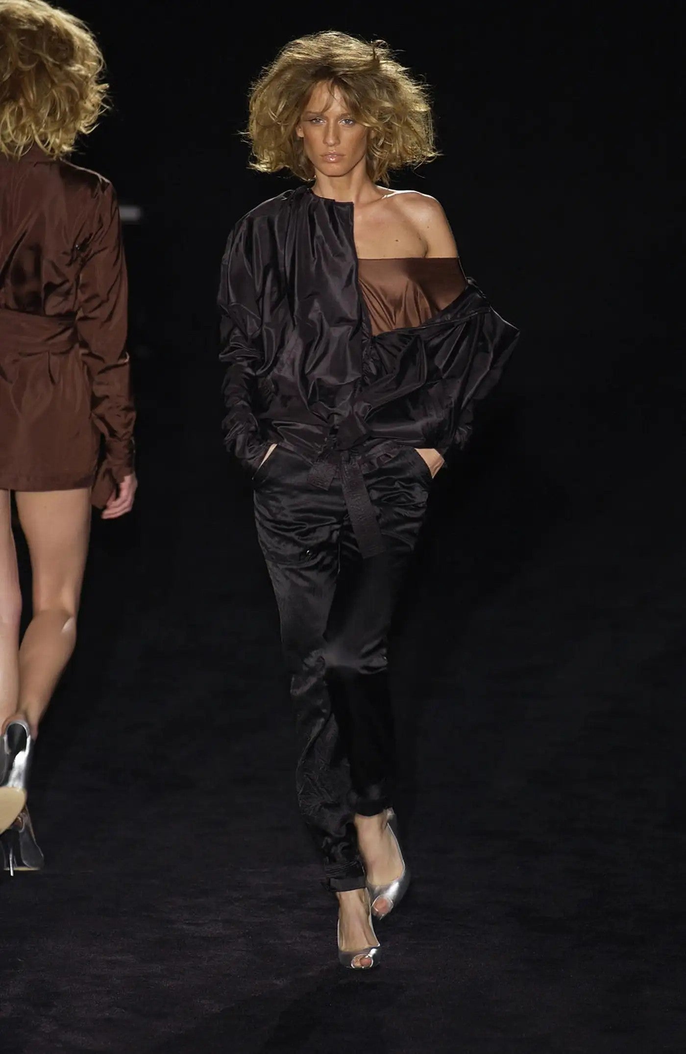 S/S 2003 Gucci by Tom Ford Black Silk Taffeta Waist Tie Pants