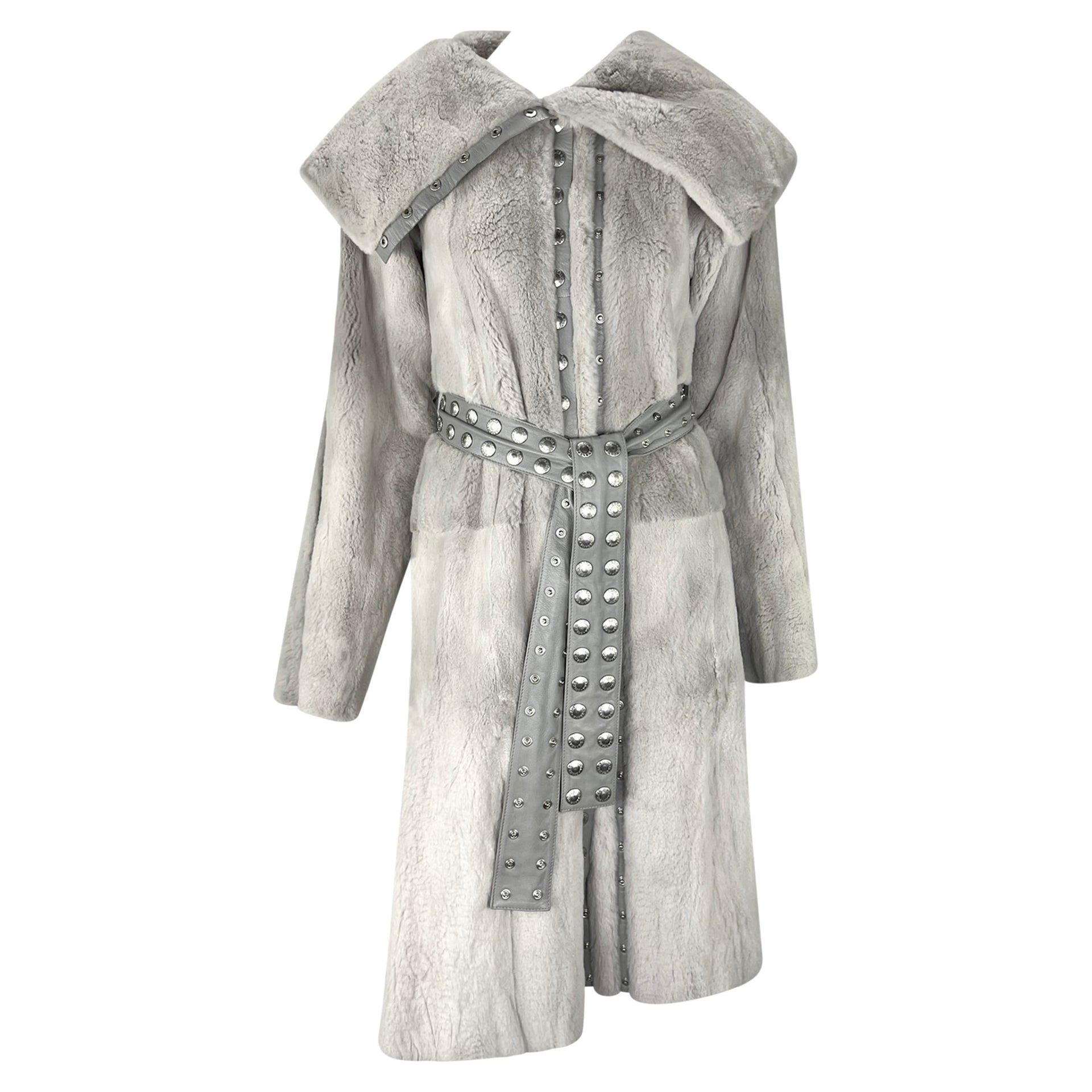 F/W 2003 Dolce & Gabbana Snap Adjustable Grey Orylag Fur Leather Coat