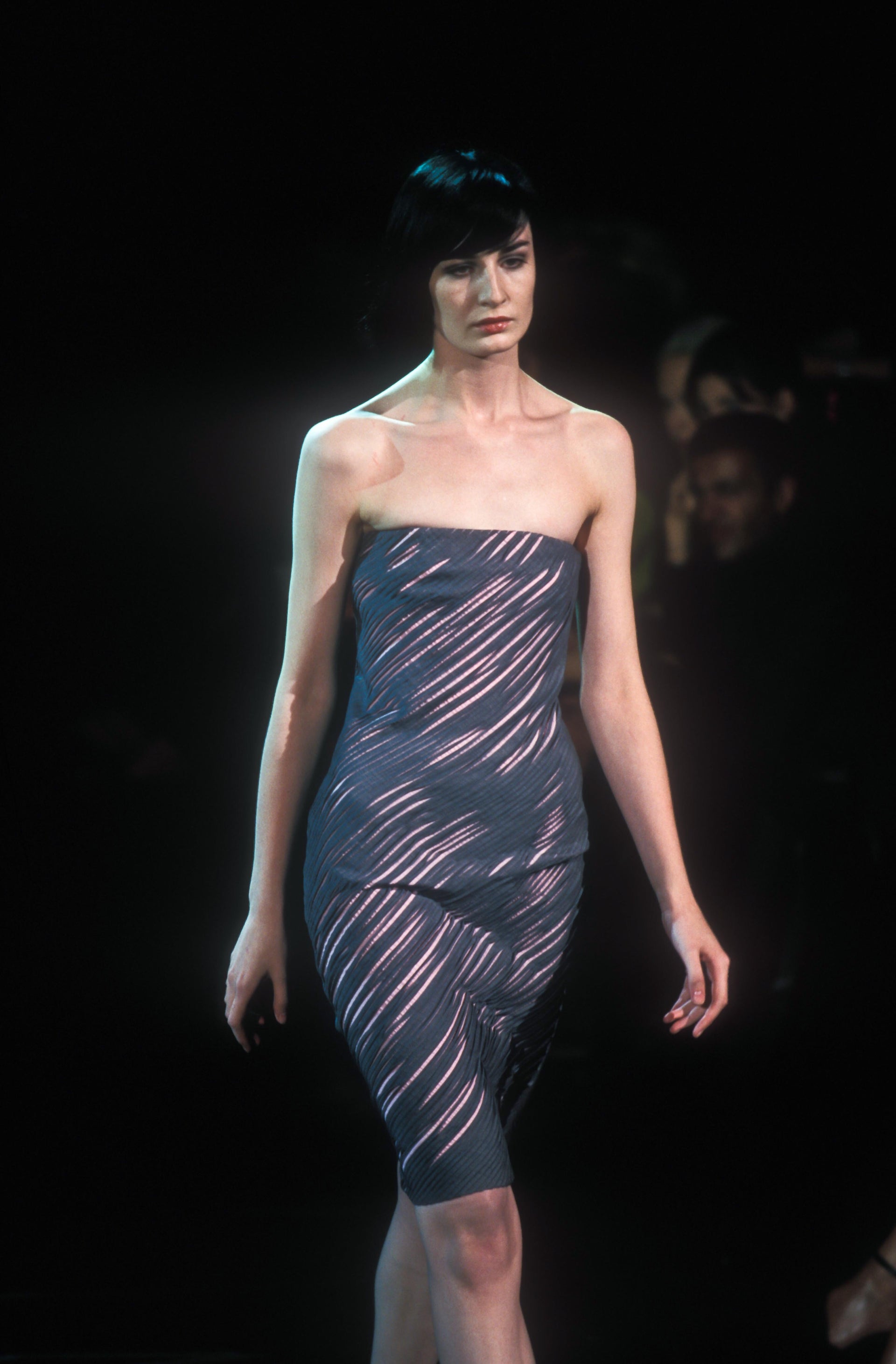 S/S 1999 Gianni Versace by Donatella Runway Sheer Black Pleated Dress