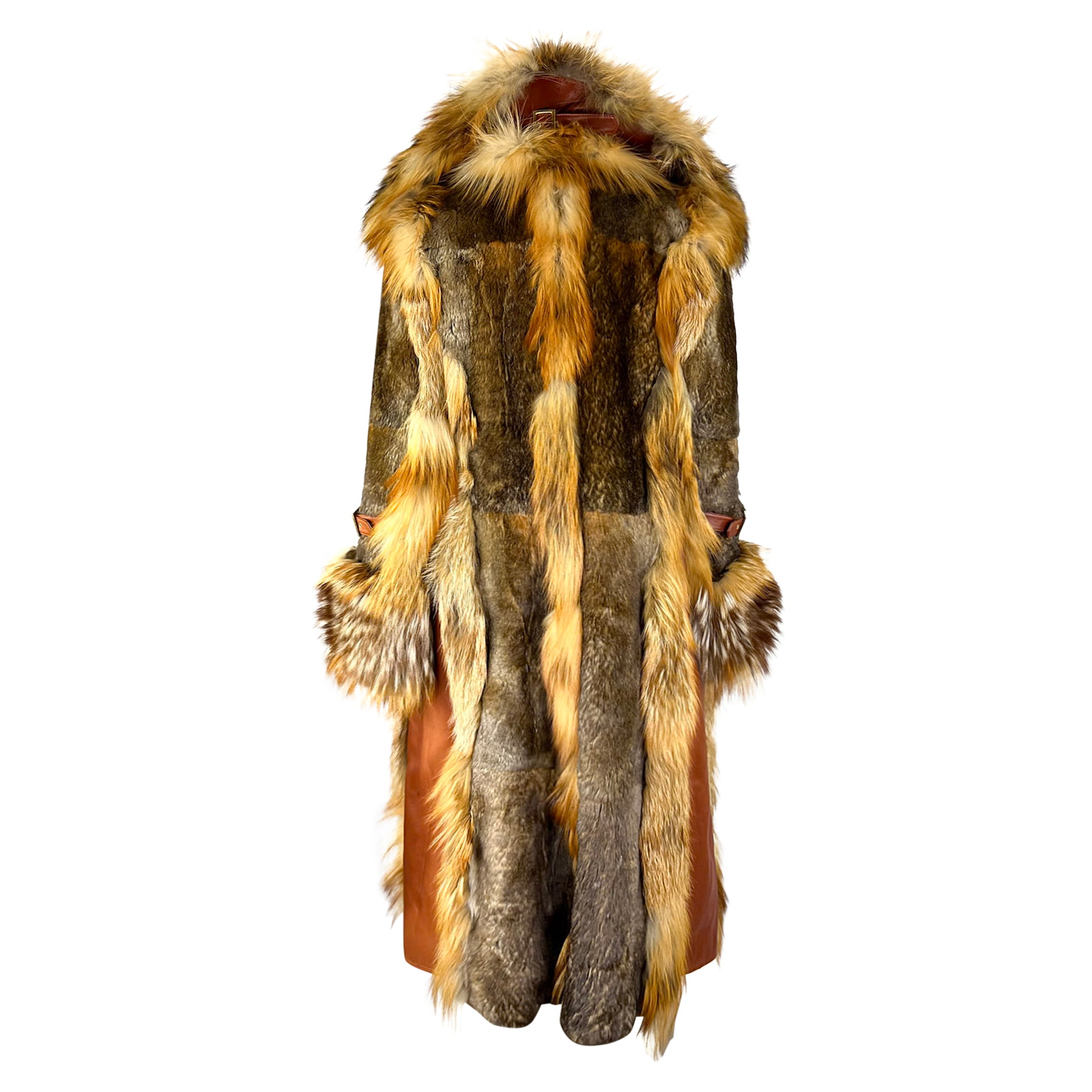 F/W 2001 Dolce & Gabbana Runway Fur Leather Buckle Trim Oversized Open Coat