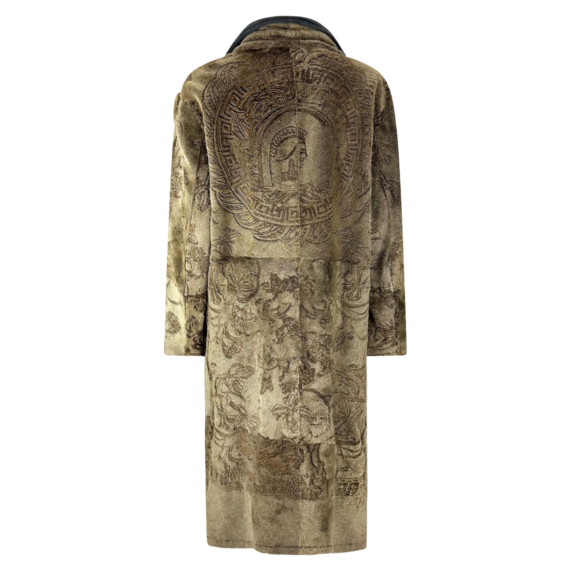 F/W 2001 Gianni Versace by Donatella Mens Runway Brown Shaved Pony Hair Coat