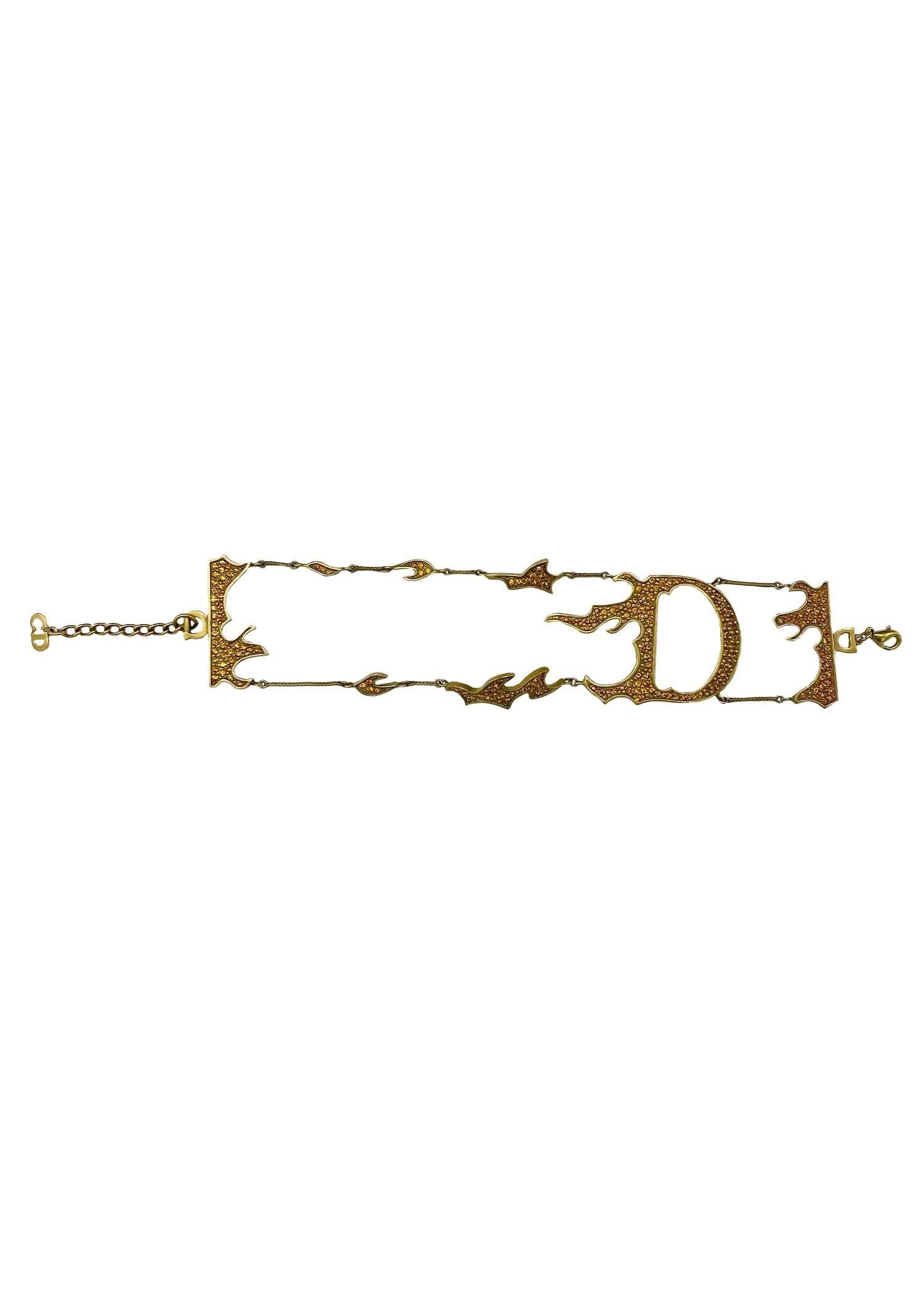 Early 2000s Christian Dior by John Galliano Rhinestone Flame 'D' Bracelet