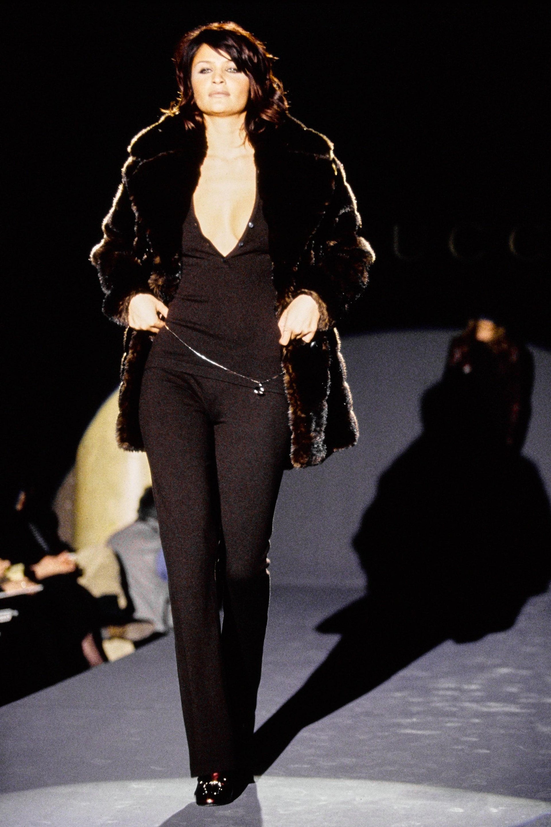 F/W 1995 Gucci by Tom Ford Runway Brown Faux Fur Mink Double Breasted Coat