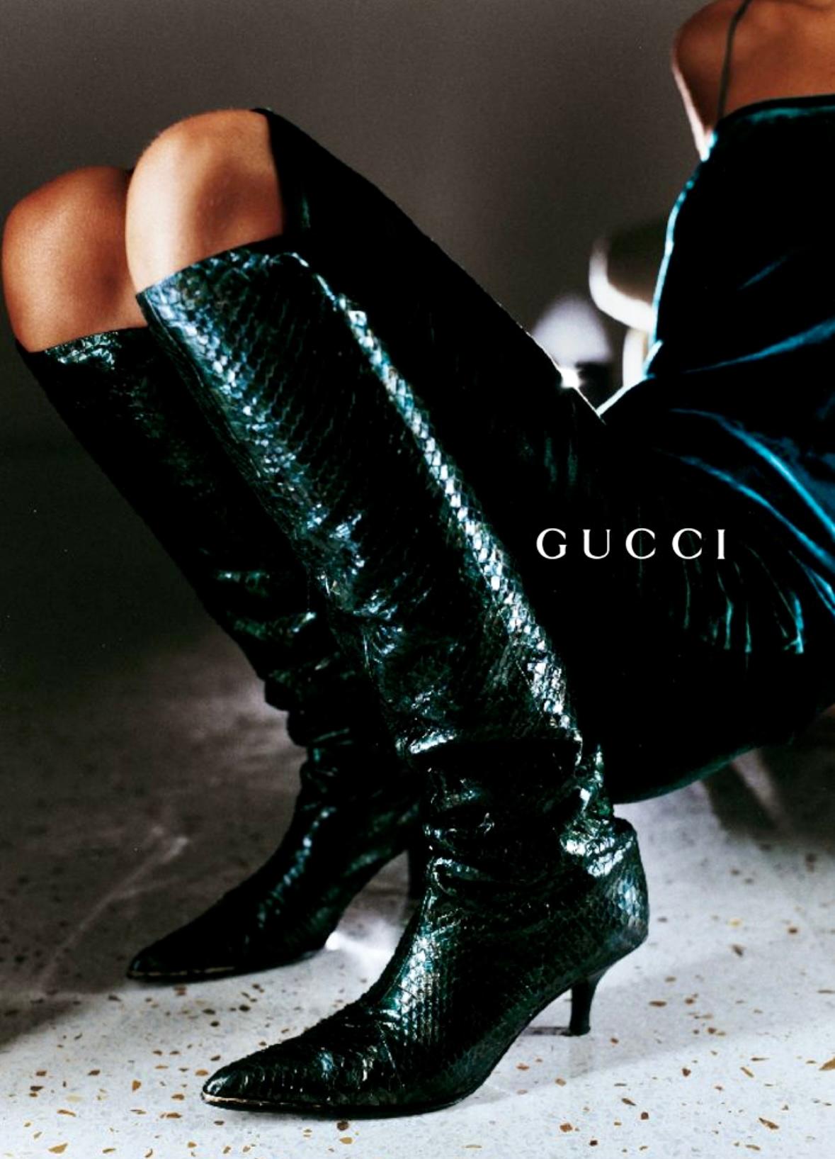S/S 1997 Gucci by Tom Ford Runway Green Blue Ombré Velvet Shift Dress
