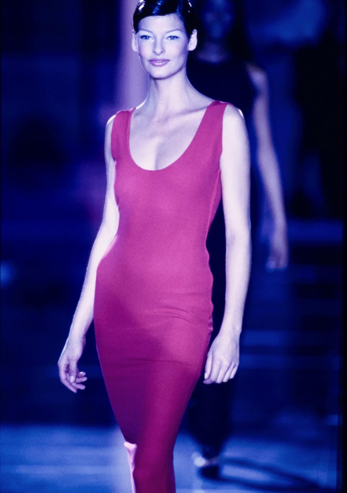 S/S 1993 Gianni Versace Runway Ad Red Plunging Back Sleeveless Dress