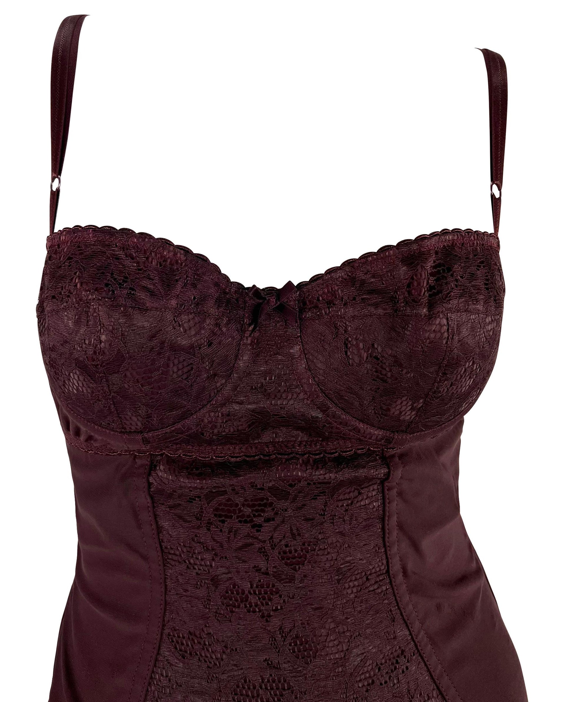 F/W 1996 Dolce & Gabbana Burgundy Lace Boned Bodysuit