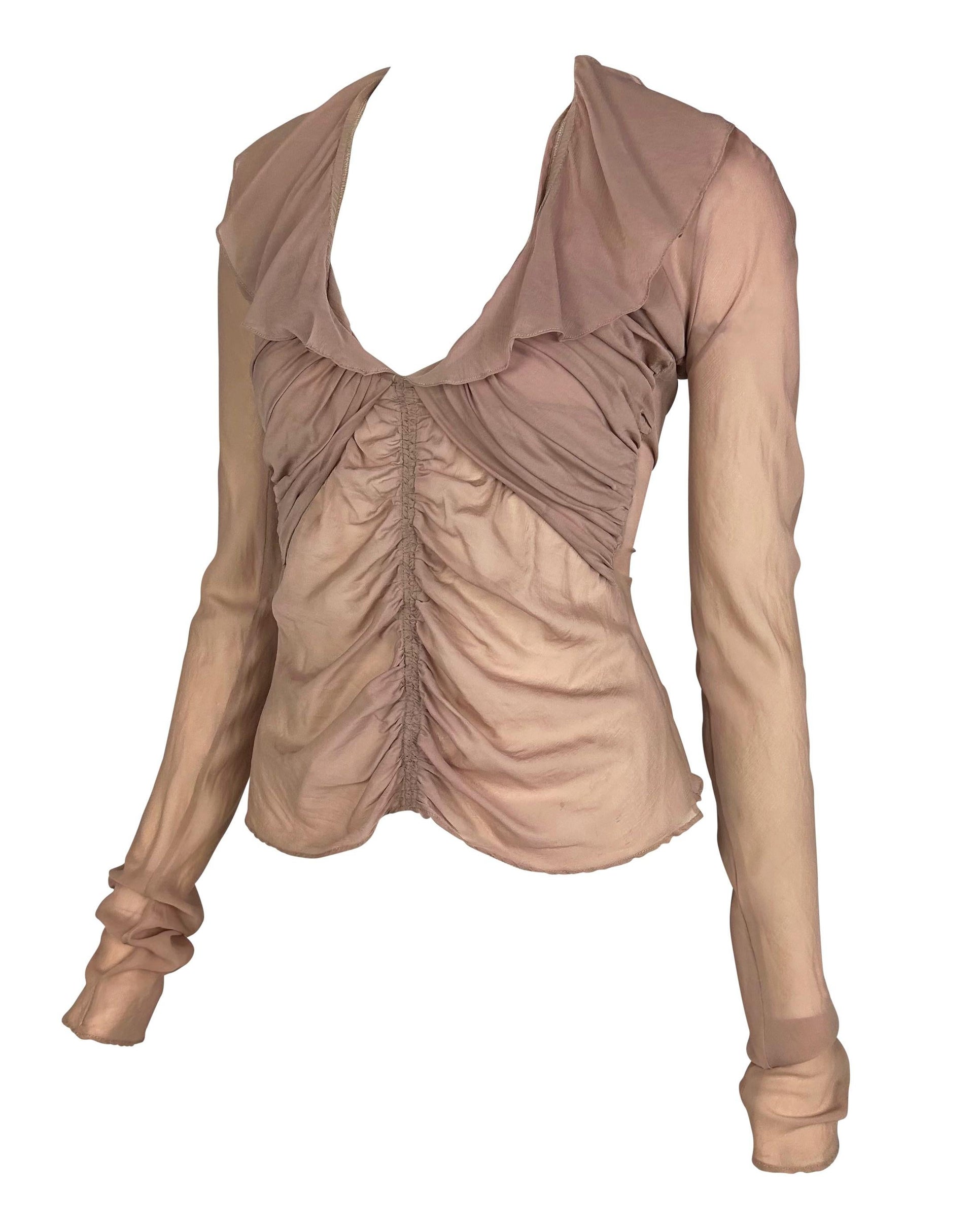 S/S 2003 Gucci by Tom Ford Beige Beige Sheer Longe Sleeve Runway Blouse
