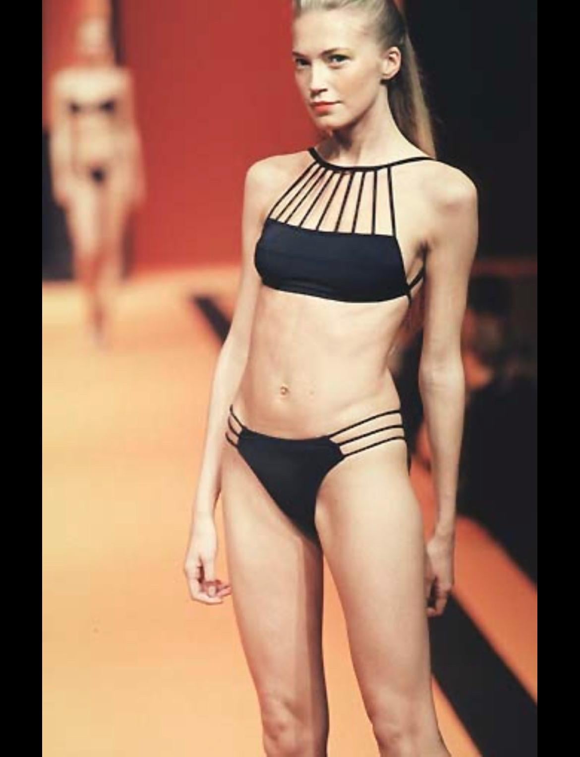 S/S 1998 Herve Leger Black One Piece Body Suit Swimsuit Bodysuit