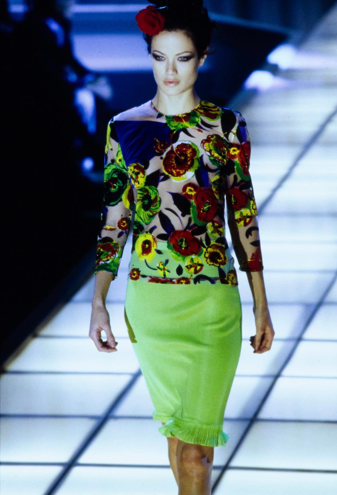 S/S 1997 Gianni Versace Runway Sheer Pop Art Floral Abstract Print Tulle Top