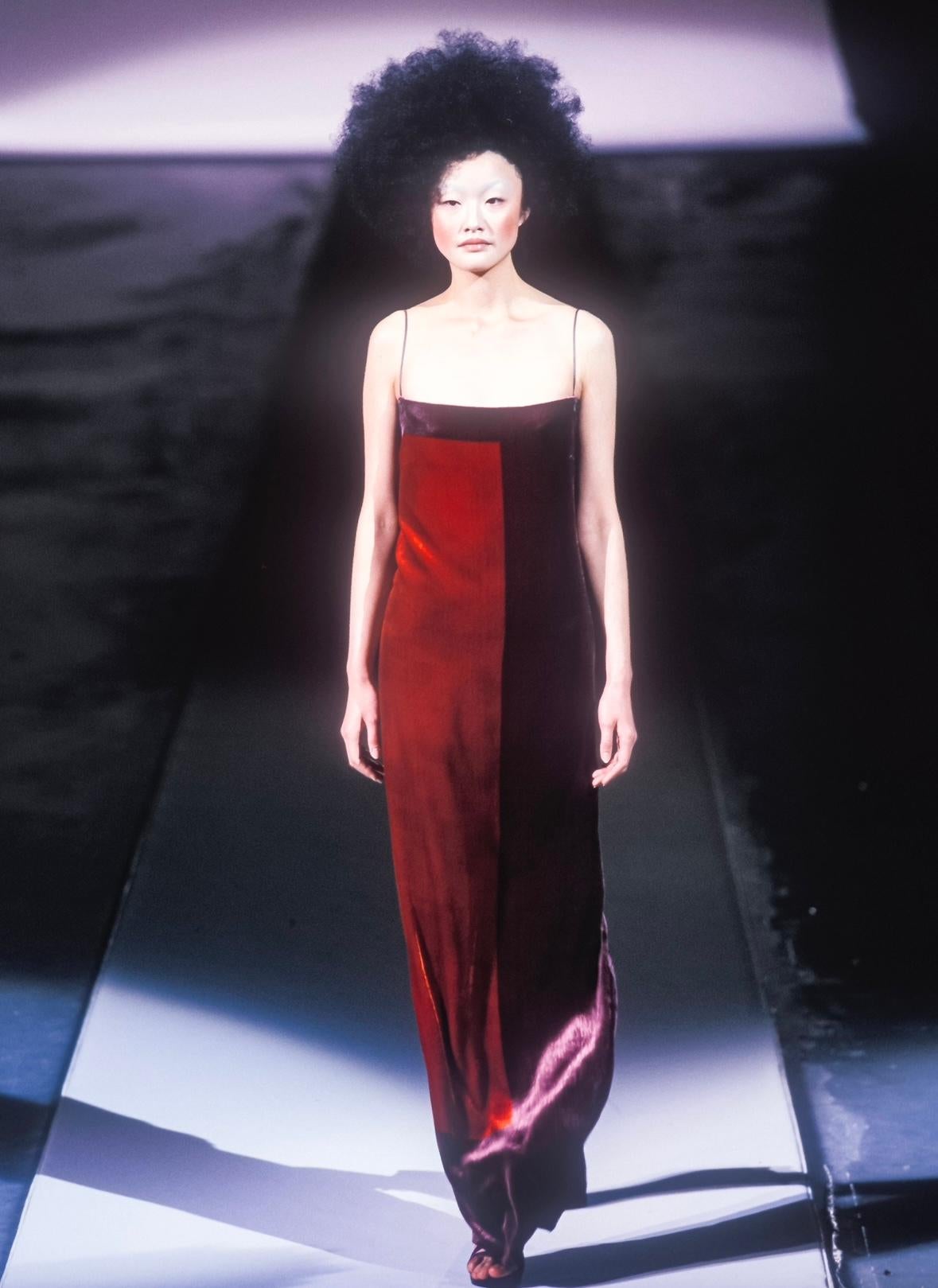F/W 1998 Guy Laroche by Albert Elbaz Red Silk Abstract Art Print Gown