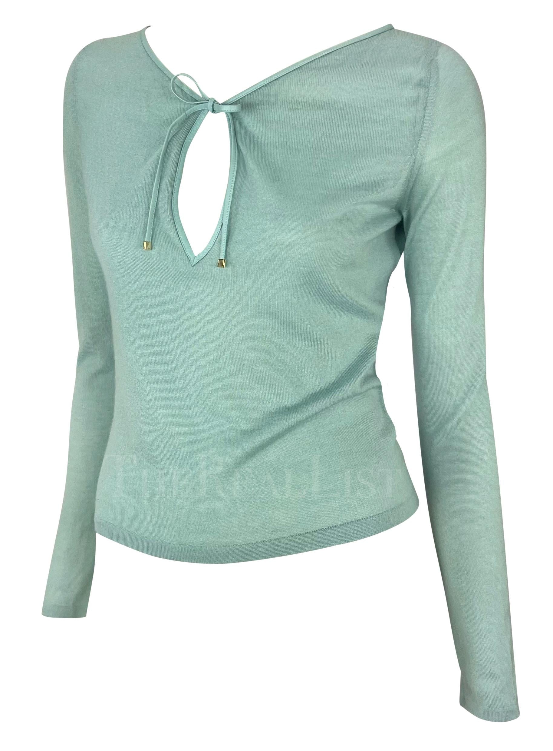 S/S 2000 Gucci by Tom Ford Baby Blue Knit Leather Tie Plunging Shirt