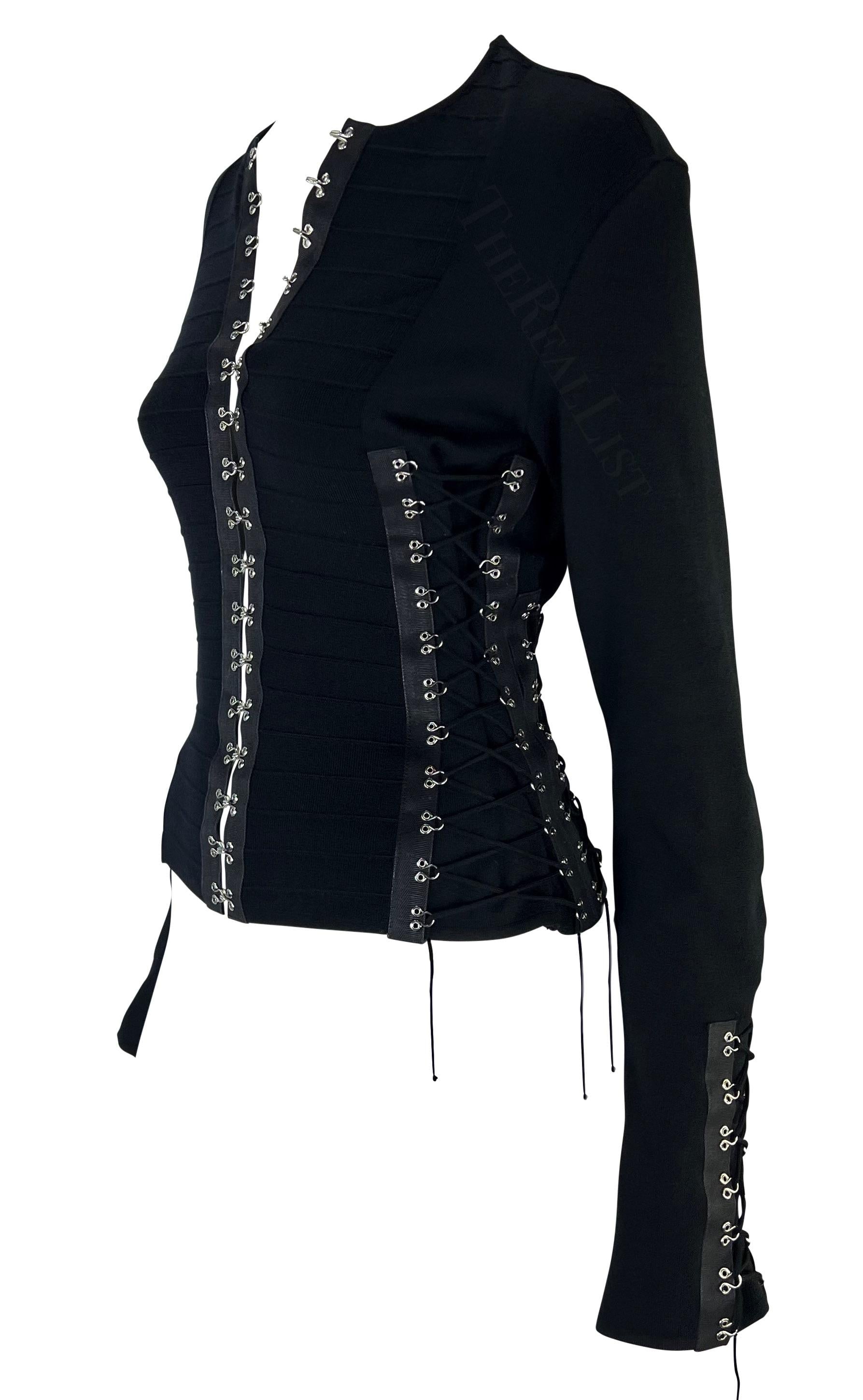 S/S 2003 John Galliano Black Black Knit Hook Lace Up Sweater Top