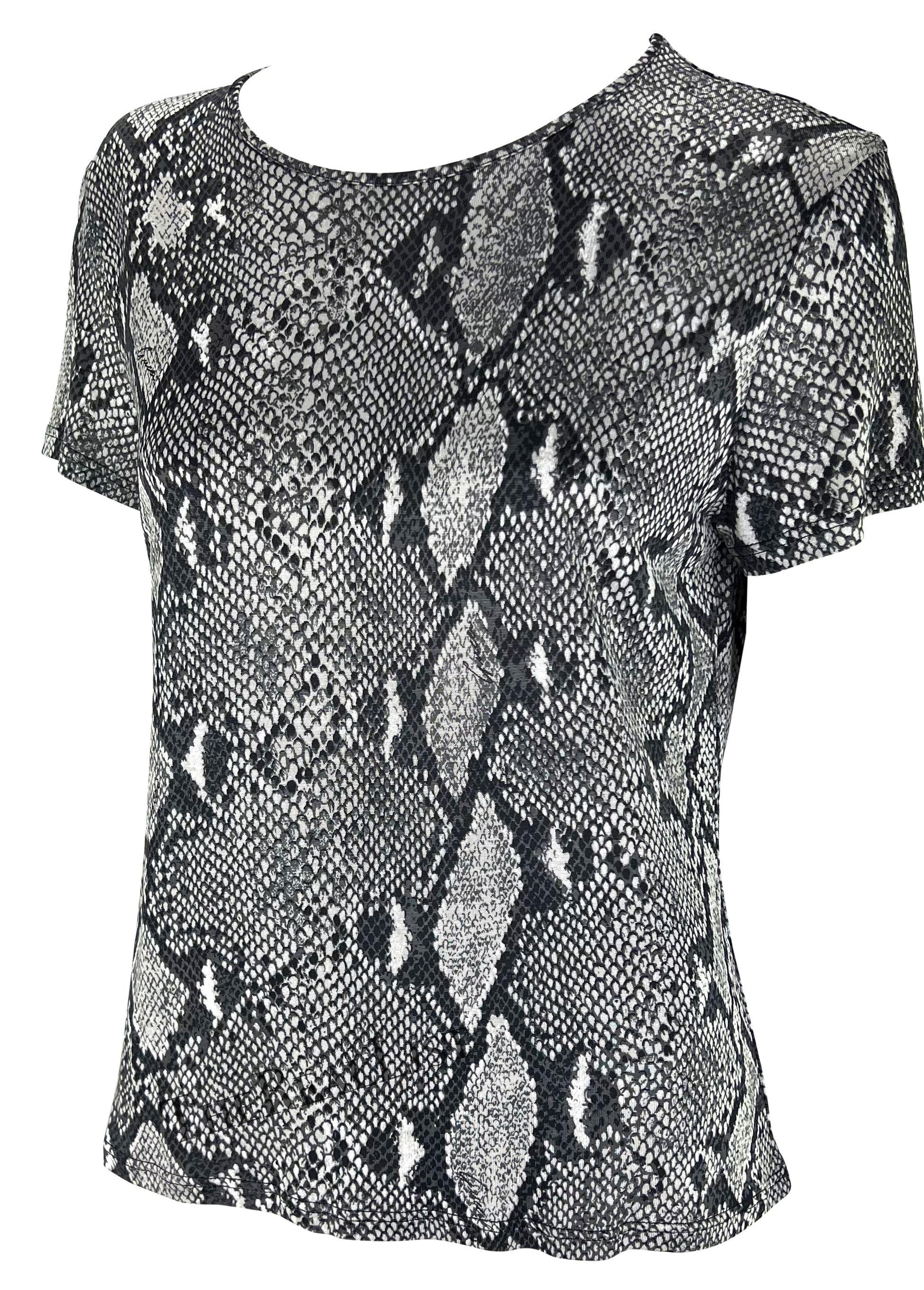 S/S 2000 Gucci by Tom Ford Black White Snake Logo Print Viscose T-Shirt Y2K