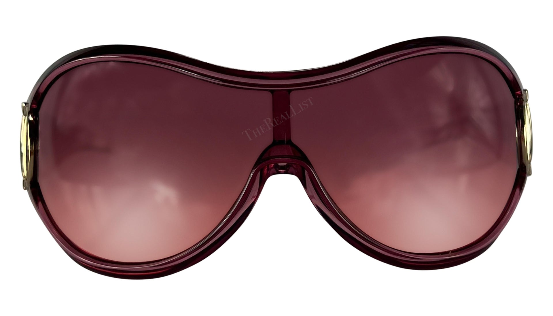 Mid 2000s Gucci Transparent Pink Shield Oversized Sunglasses