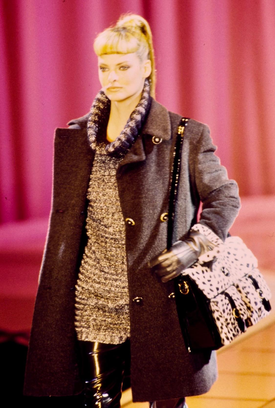 F/W 1994 Gianni Versace Couture Runway Faux Fur Leopard Print Messenger Bag