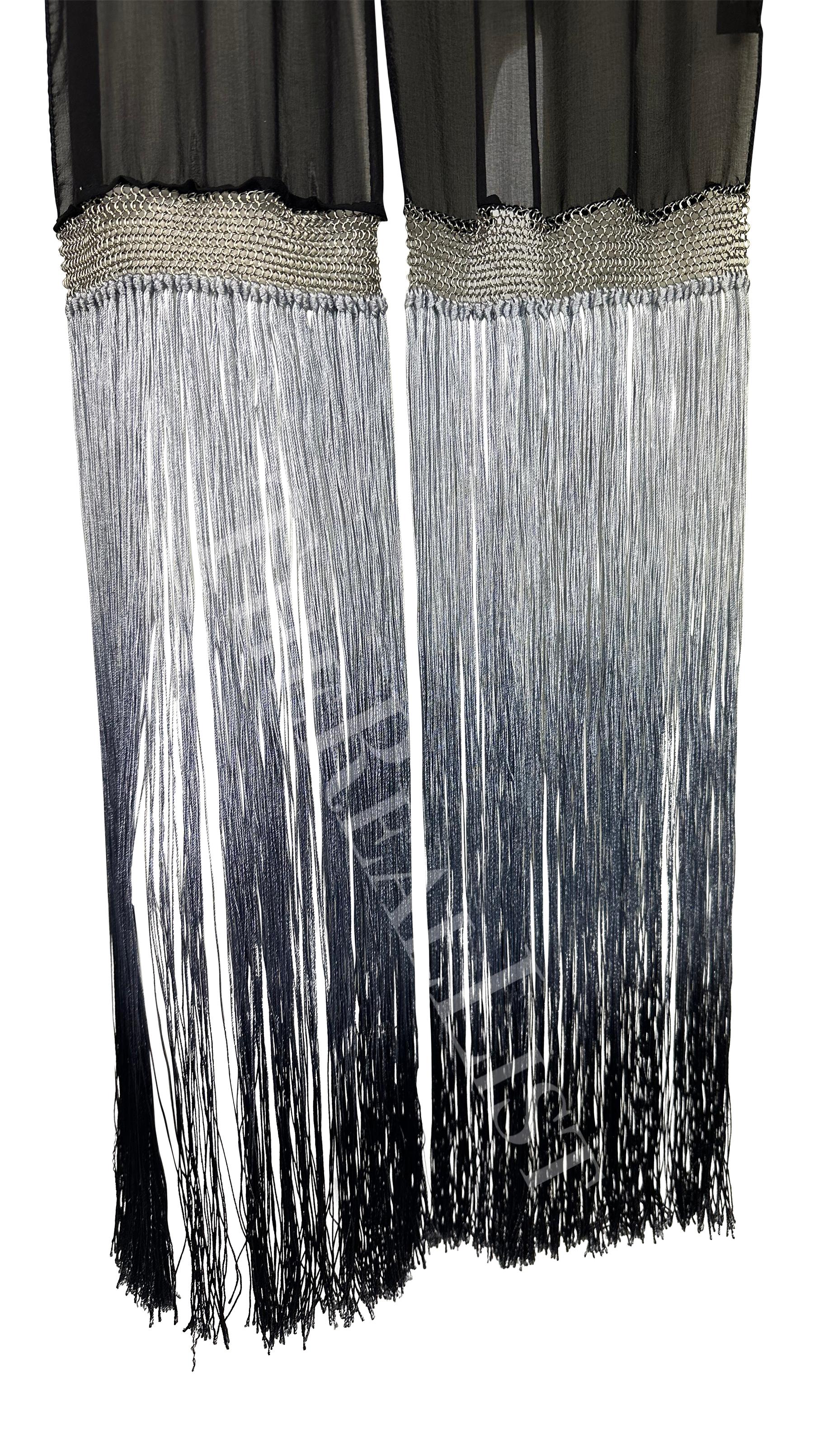 S/S 2004 Gucci by Tom Ford Black Sheer Fringe Chain Mail Scarf