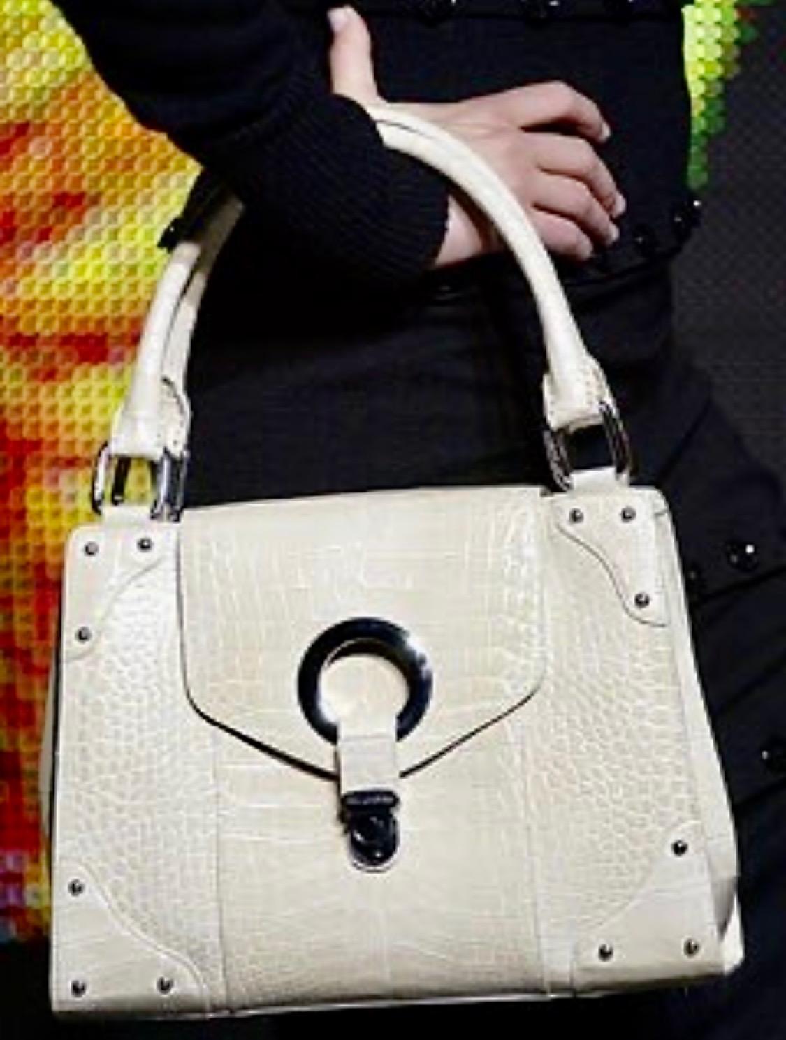 F/W 2003 Dolce & Gabbana Crocodile Techno Romantic Large Beige Shoulder Bag