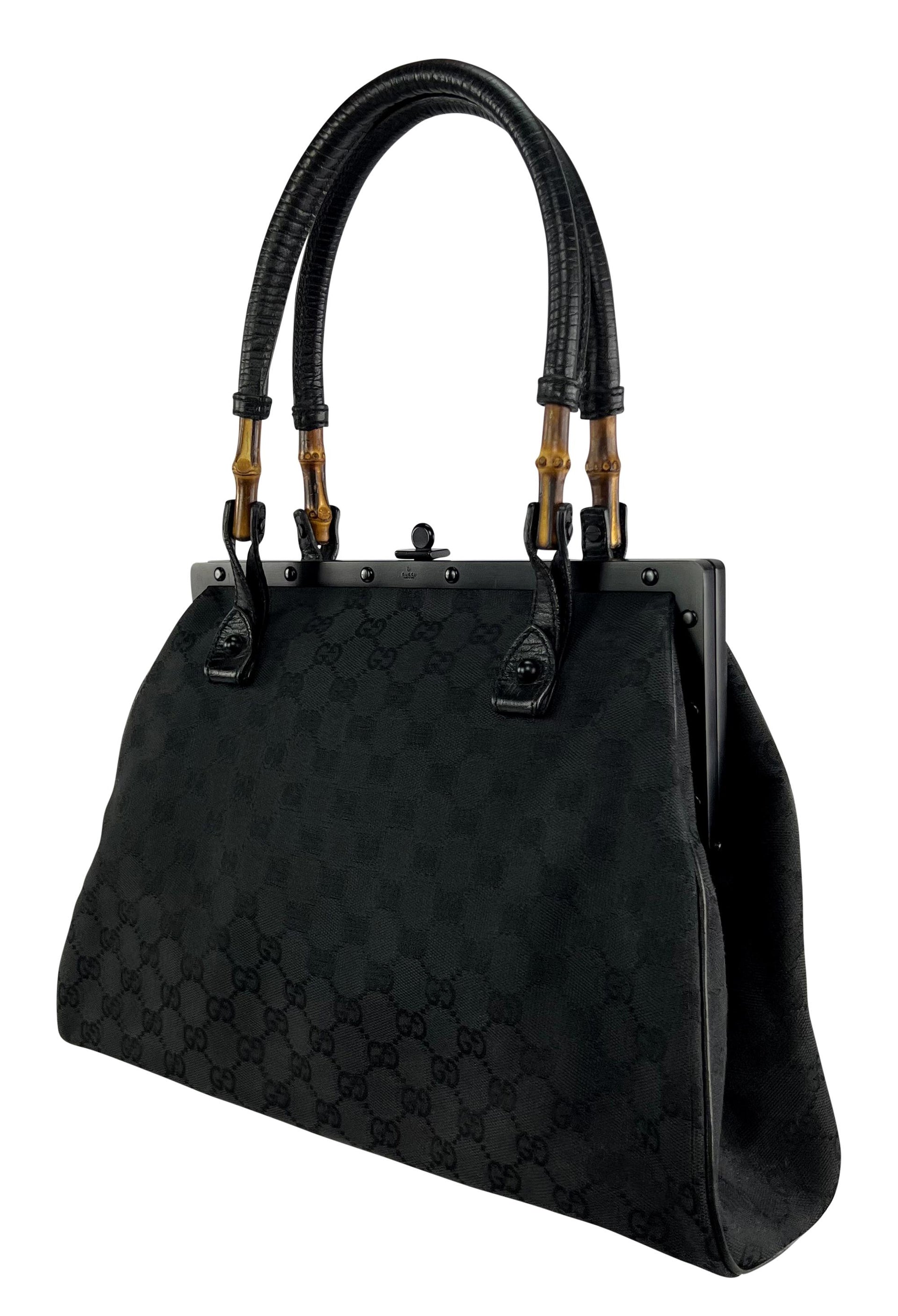 S/S 2003 Gucci by Tom Ford Bamboo Frame Black GG Canvas Large Shoulder Tote