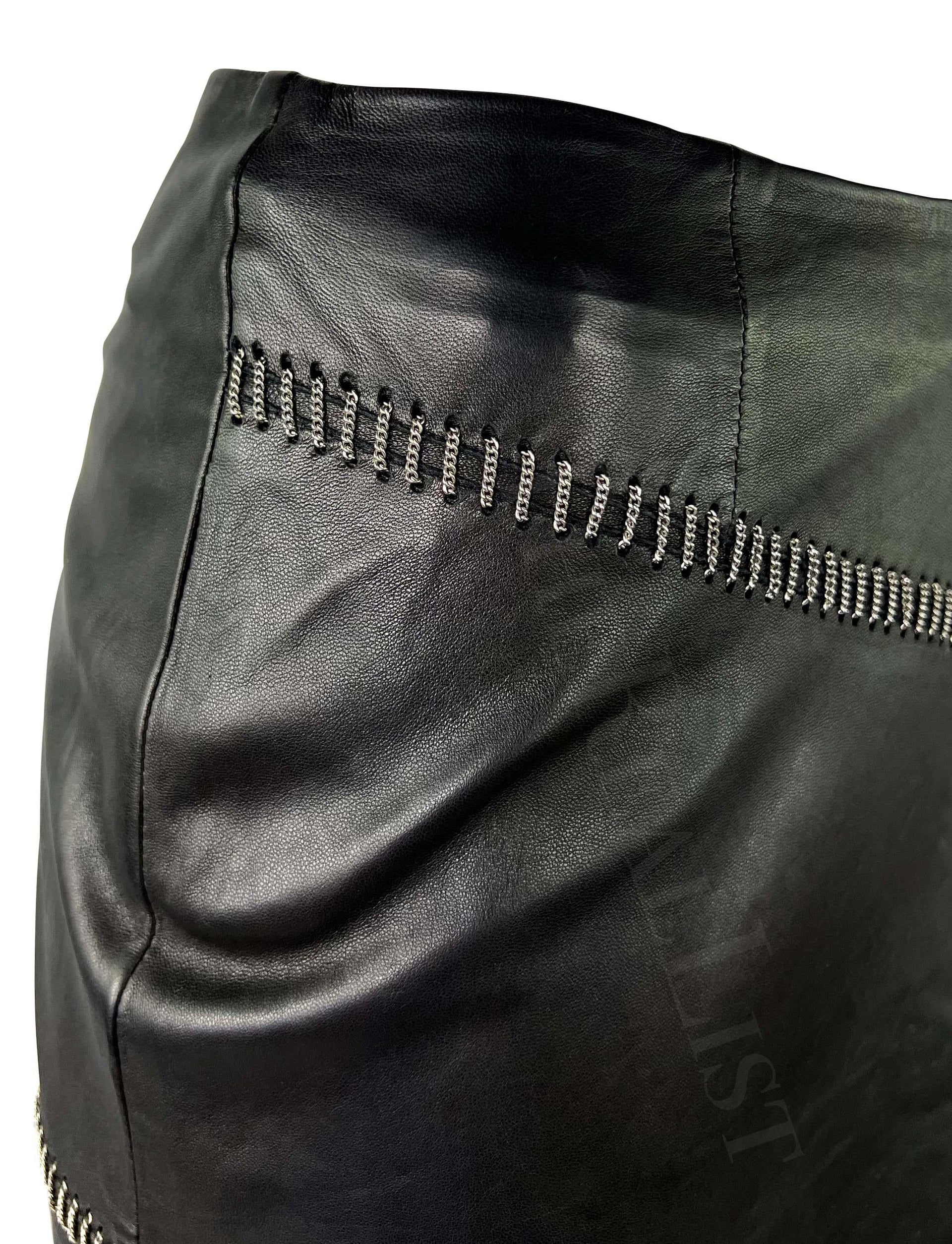 S/S 1999 Gianni Versace by Donatella Black Leather Silver Chain Mini Skirt