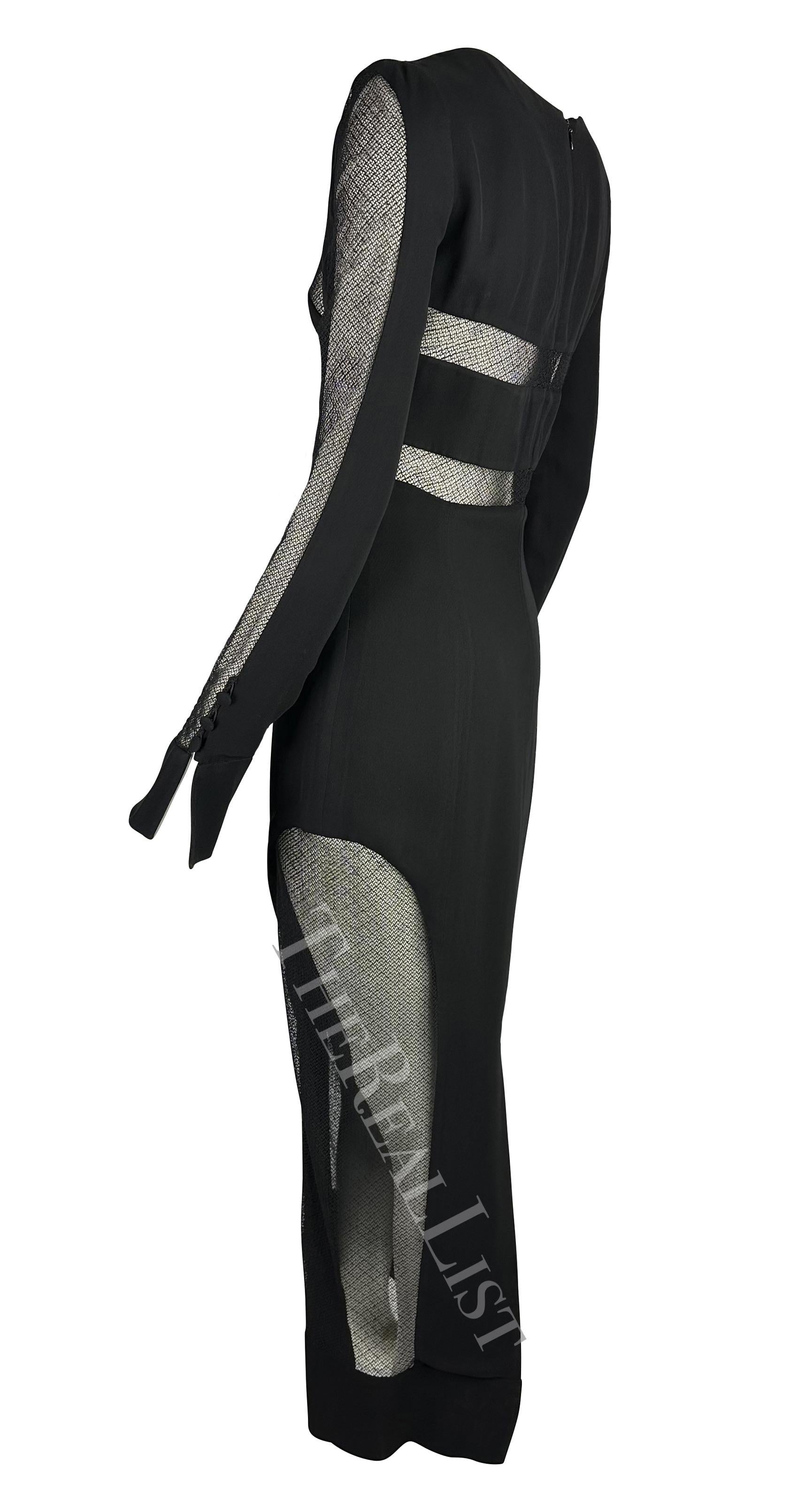 F/W 1993 Karl Lagerfeld Runway Black Mesh Sheer Cut Out Gown