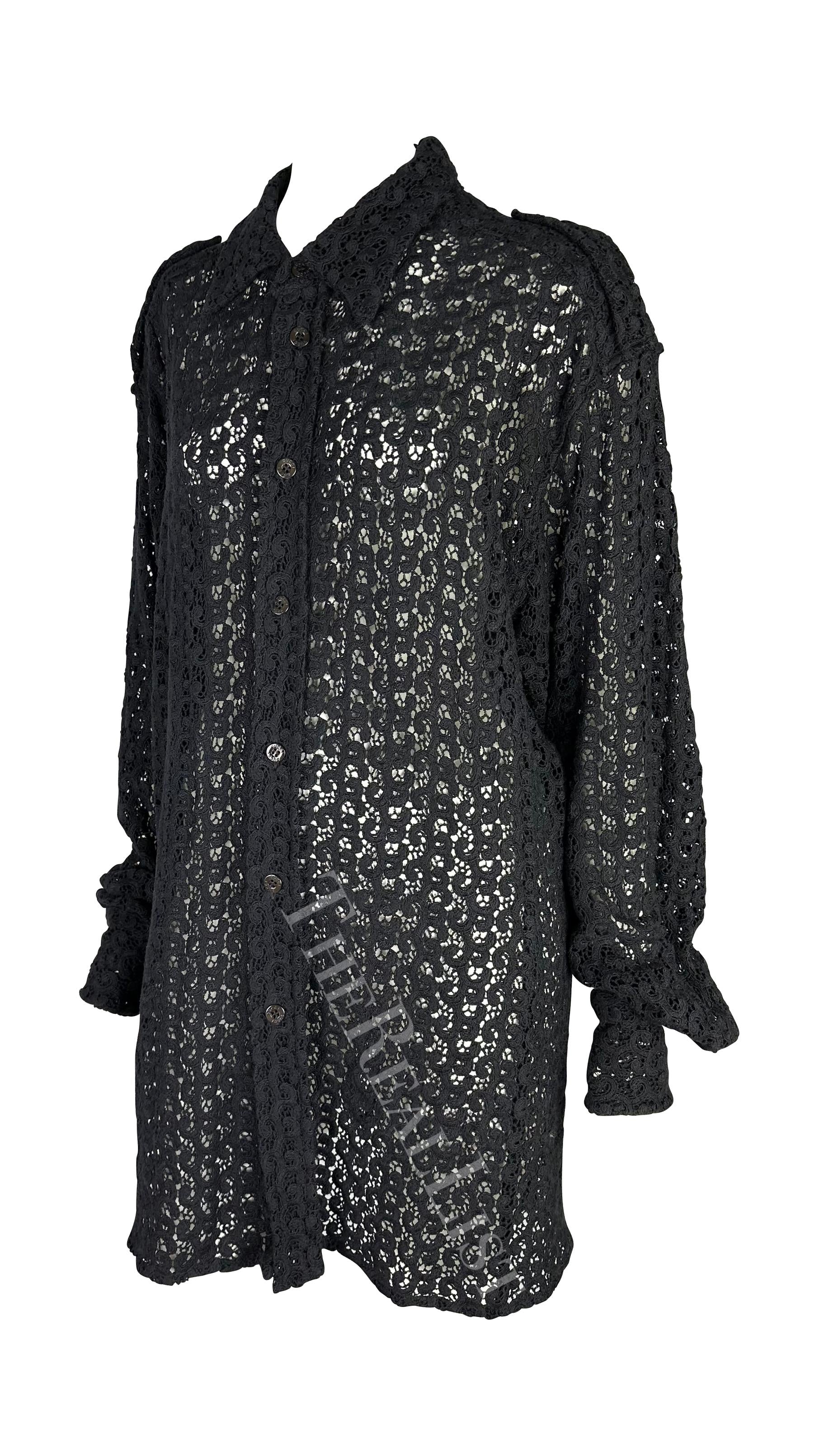 S/S 1996 Gucci by Tom Ford Men's Black Crochet Lace Oversized Sheer Shirt
