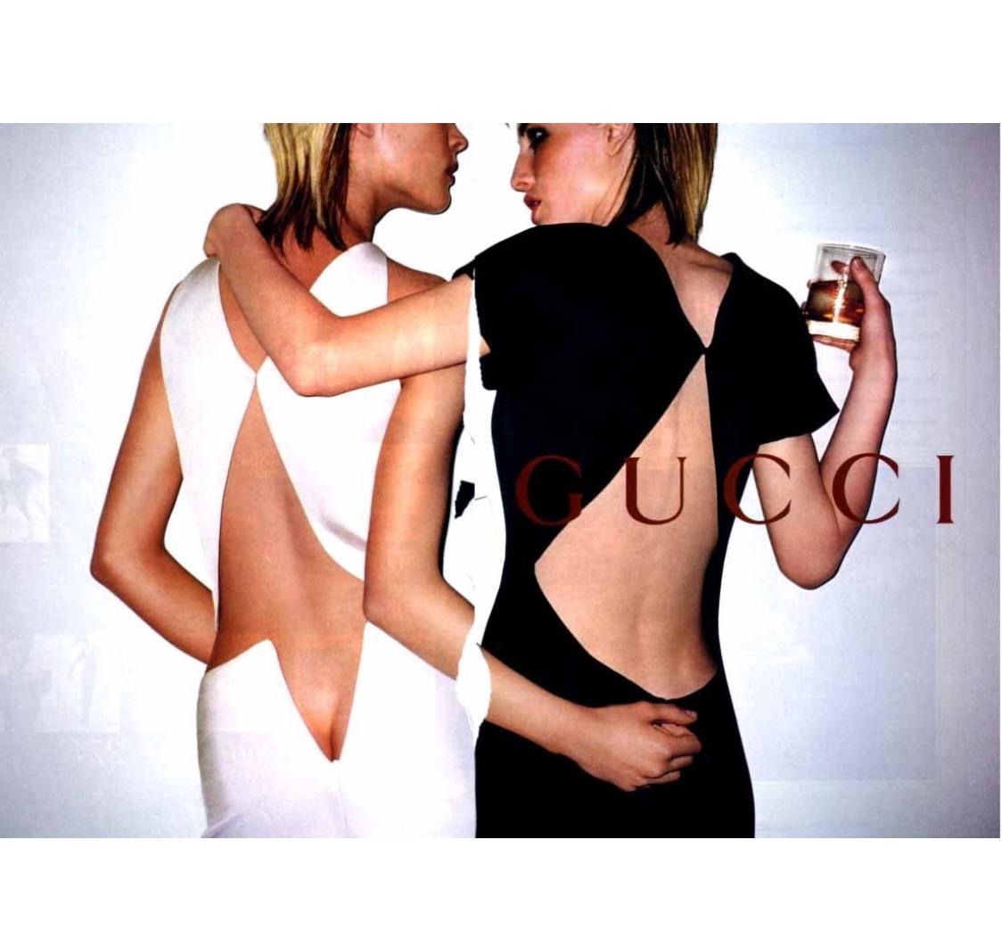 F/W 2001 Gucci by Tom Ford Runway Black Silk Triangle Cutout Black Skirt Set