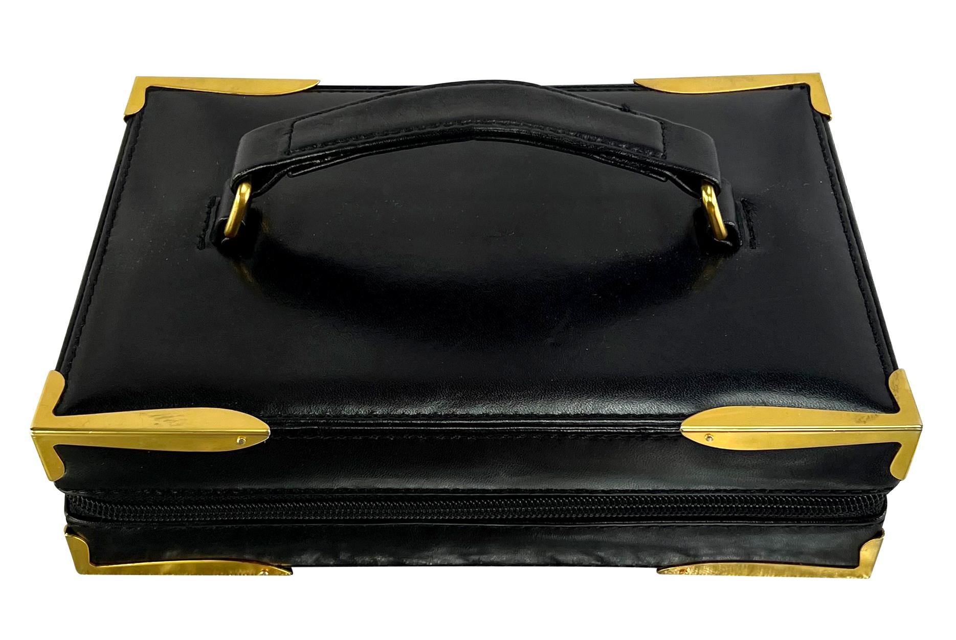 S/S 1992 Donna Karan Runway Black Leather Book Style Clutch Travel Bag