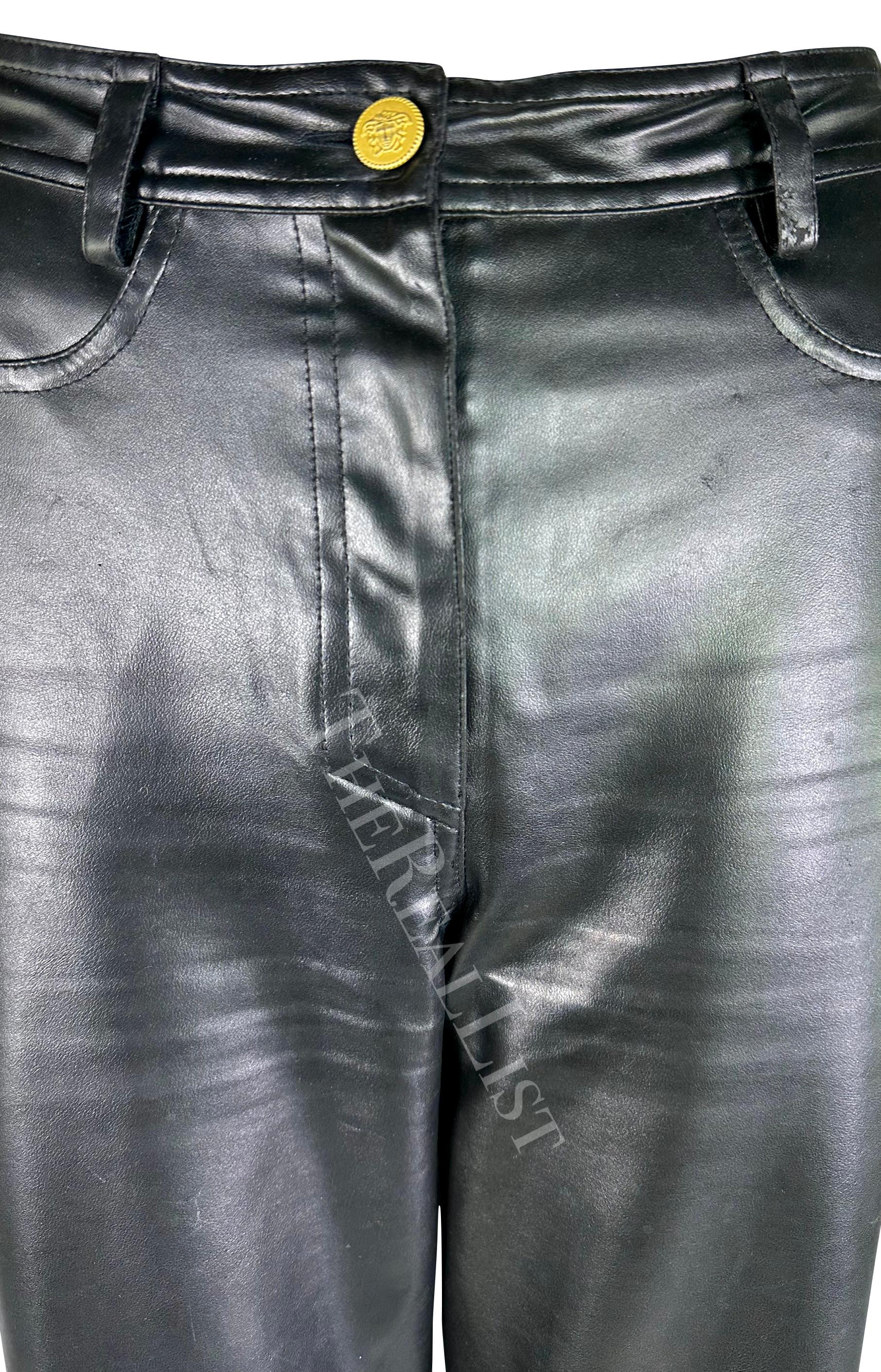 F/W 1996 Gianni Versace Black Faux Leather Wide Leg Pants