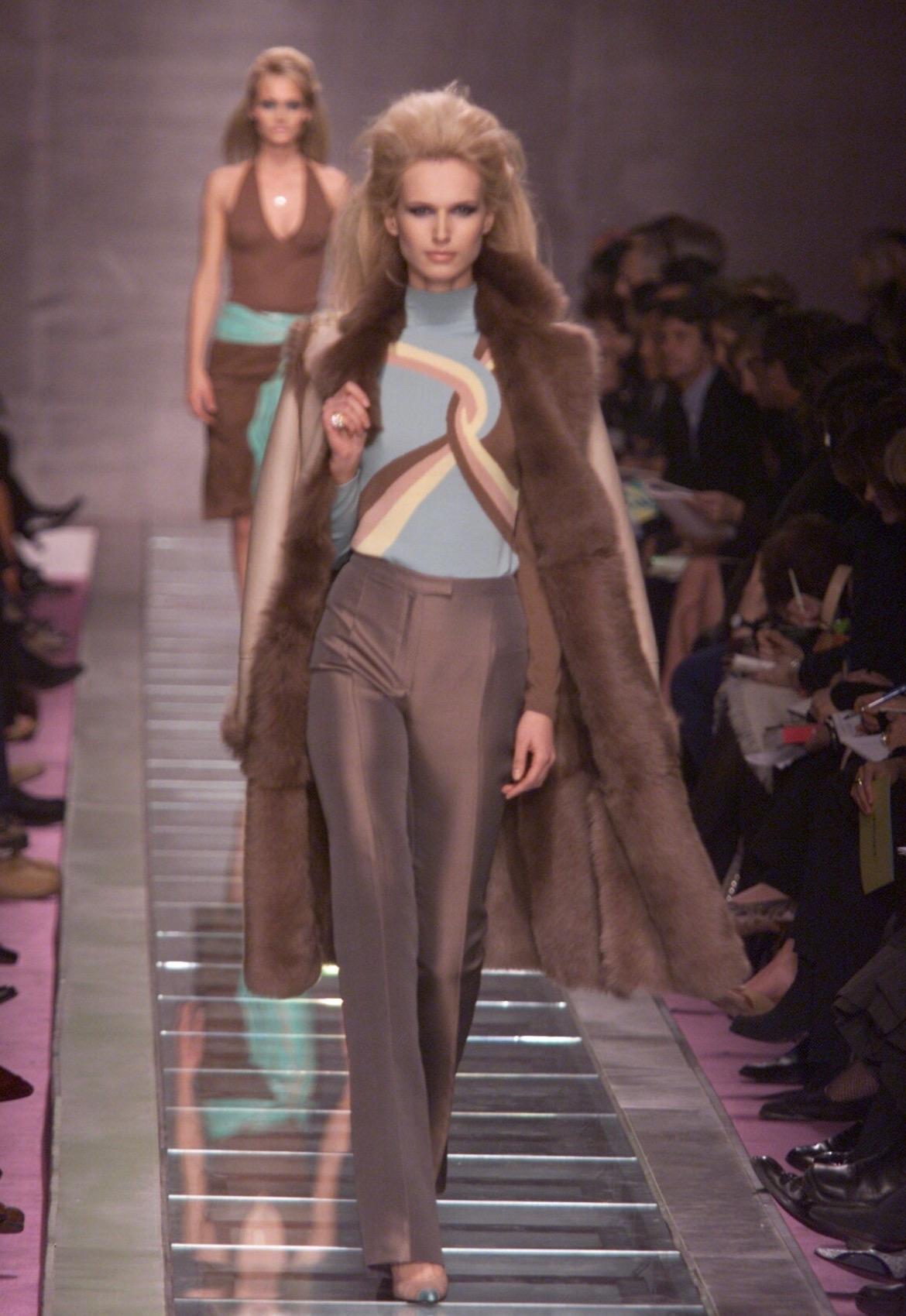 F/W 2000 Gianni Versace by Donatella Runway Tan Leather Shearling Fur Coat
