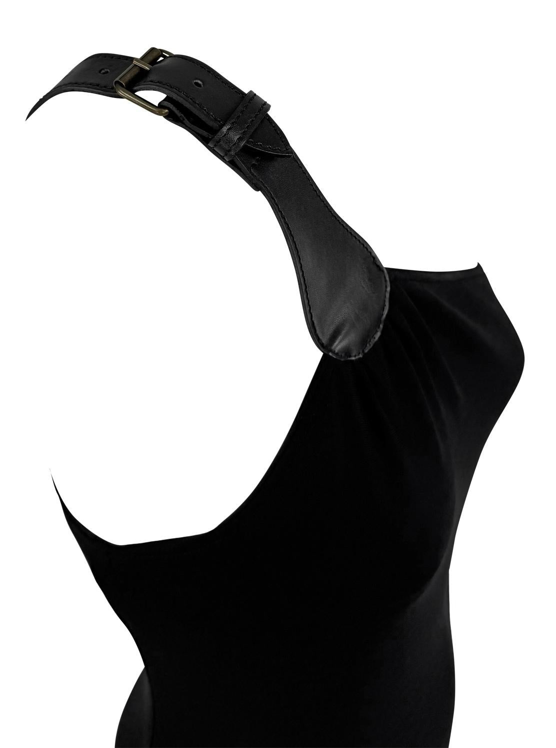 F/W 2001 Michael Kors Runway Black Leather Asymmetric Strap Bodycon Sample Gown