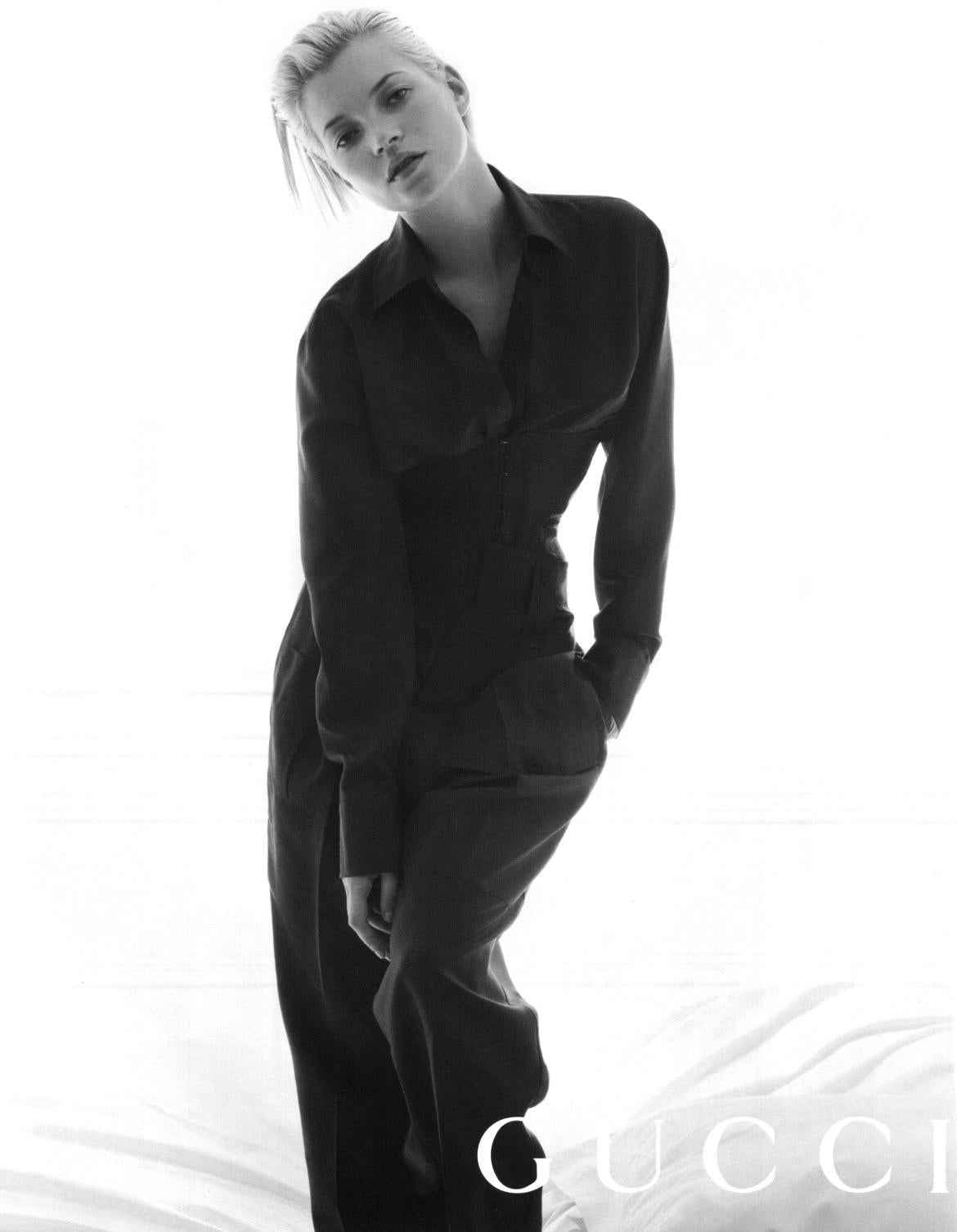 S/S 2001 Gucci by Tom Ford Ad Campaign Corset Black Plunging Cotton Blouse