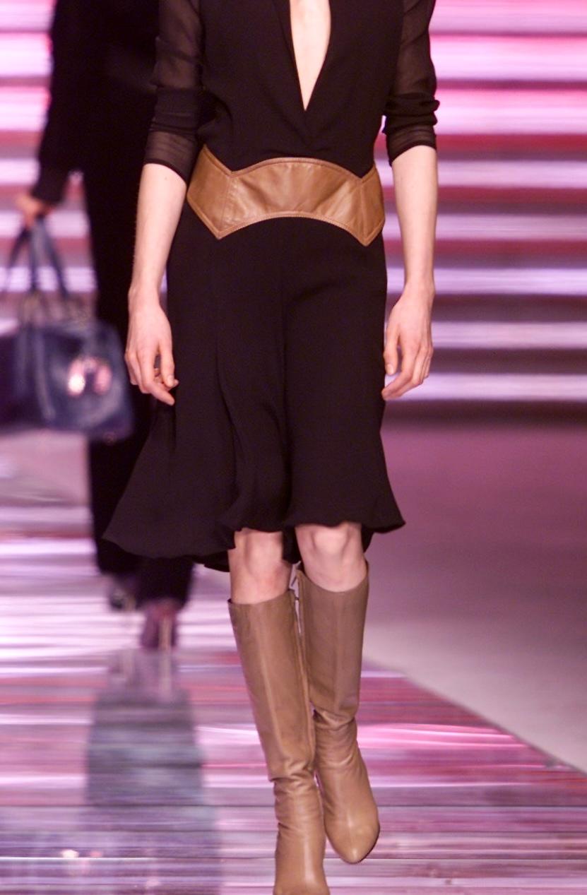 F/W 2001 Gianni Versace by Donatella Light Saddle Brown Leather Bodycon Skirt