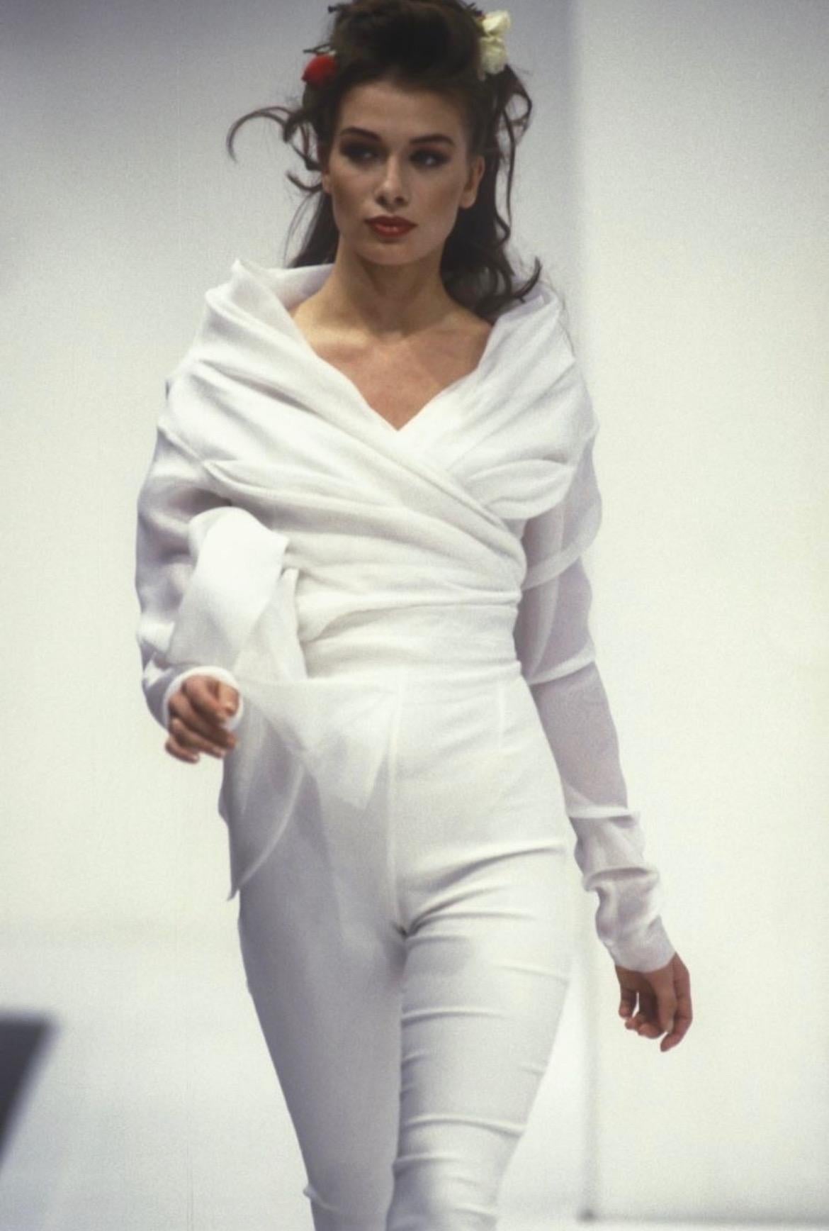 S/S 1992 Dolce & Gabbana White Silk Flowy Layered Long Sleeve Blouse