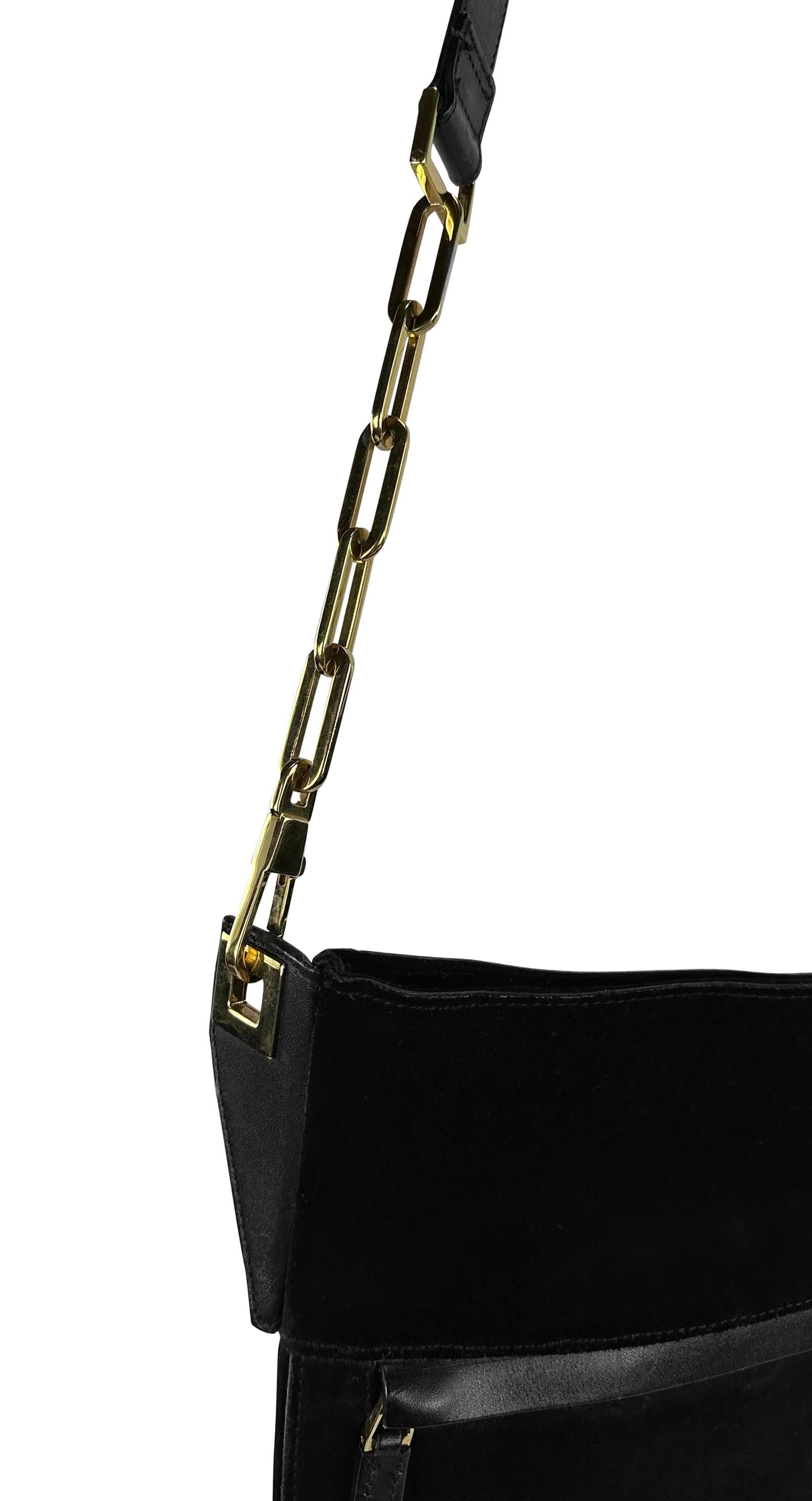 F/W 2000 Gucci by Tom Ford Black Suede Men's Runway Large Shoulder Bag