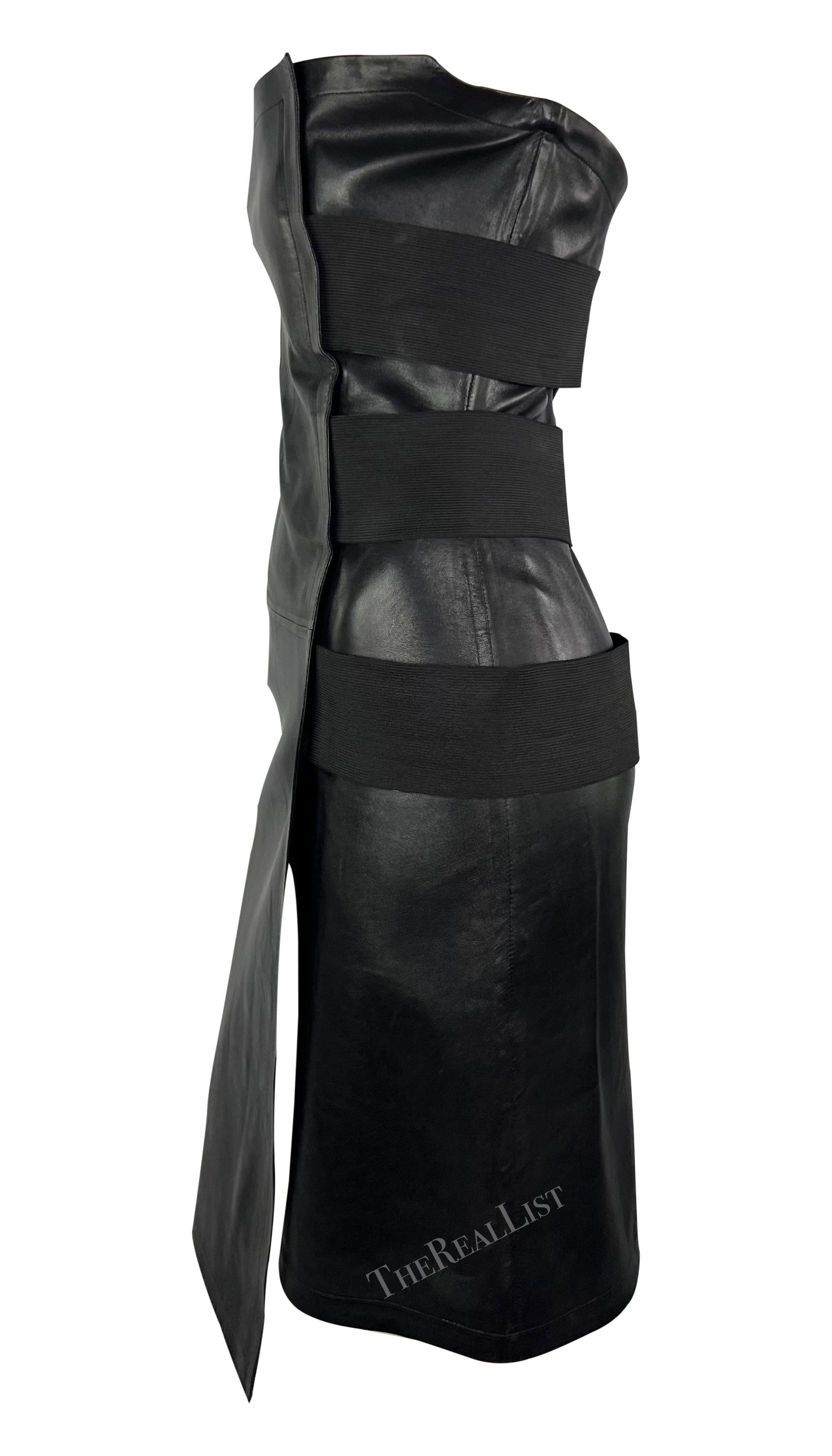 S/S 2001 Yves Saint Laurent by Tom Ford Black Leather Strapless Bandage Dress