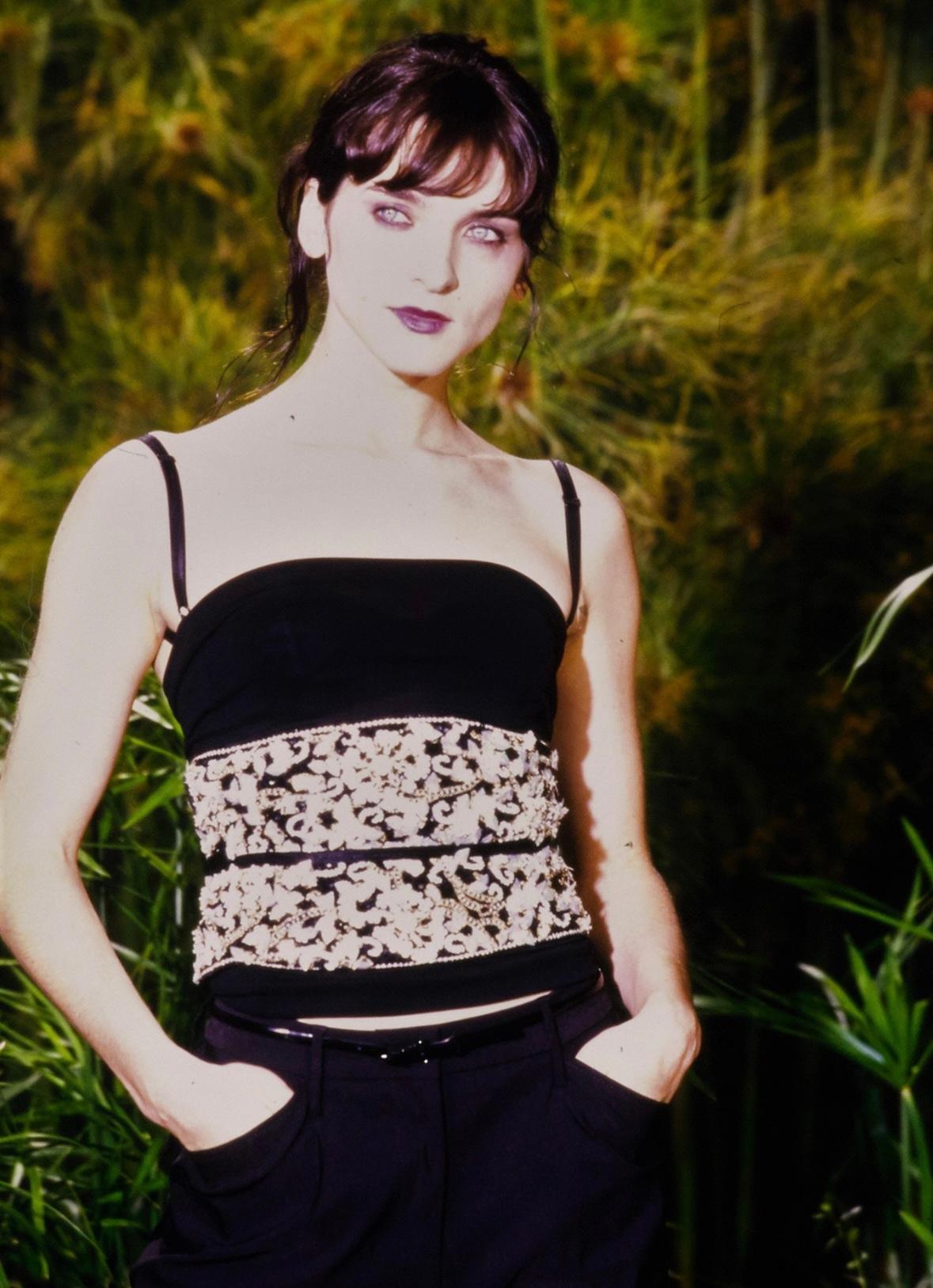 S/S 1999 Dolce & Gabbana Runway Floral Beaded Corset Boned Obi Wrap Waist Belt