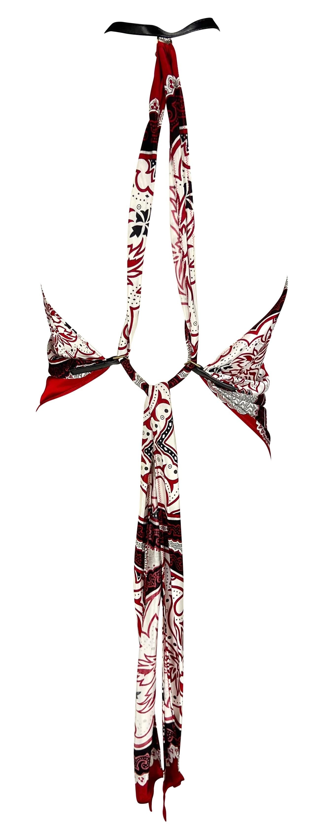 Cruise 2004 Gucci by Tom Ford Red Paisley Halterneck Backless Scarf Blouse