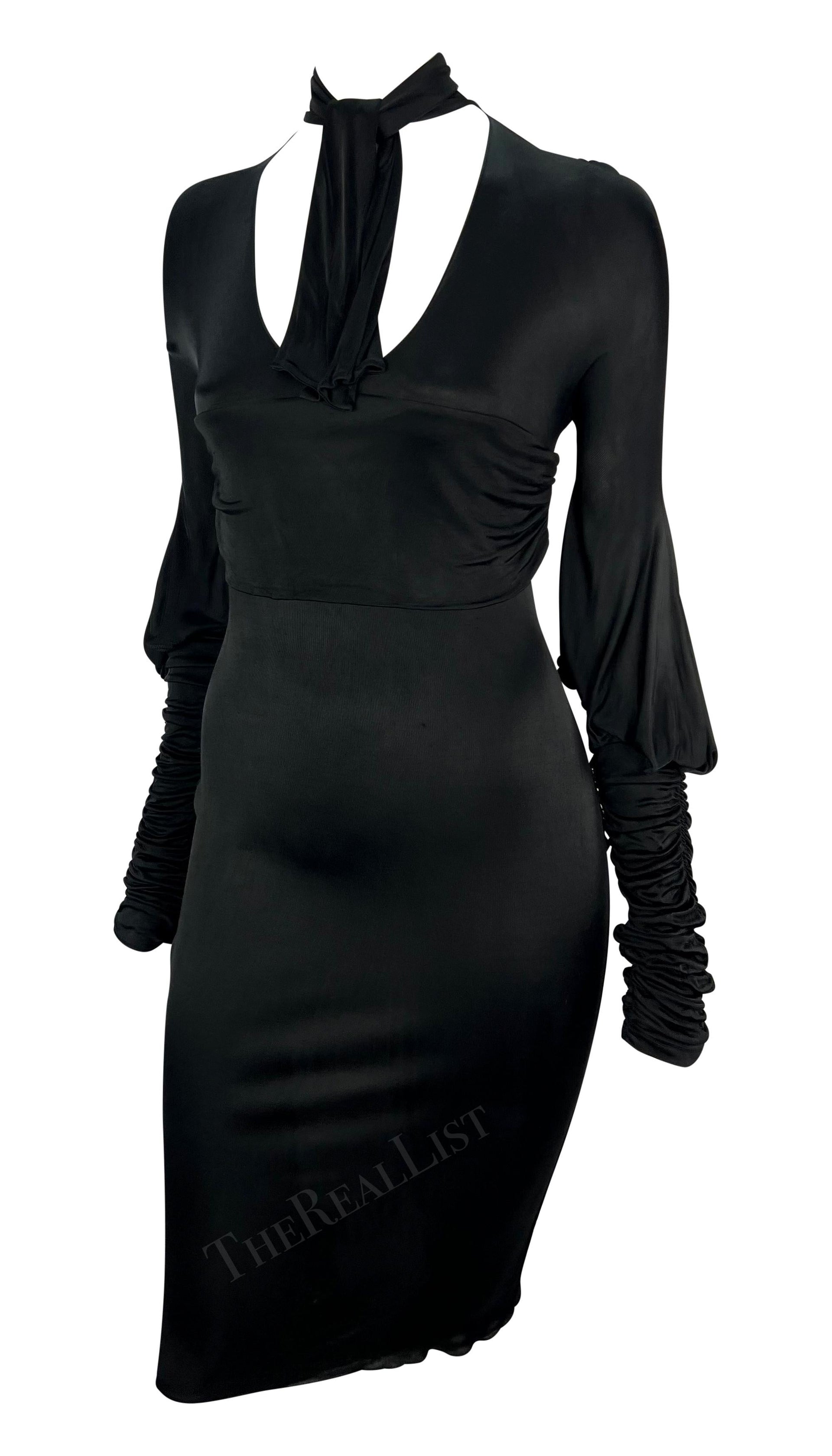 F/W 2003 Gucci by Tom Ford Black Slinky Ruched Long Sleeve Bodycon Dress